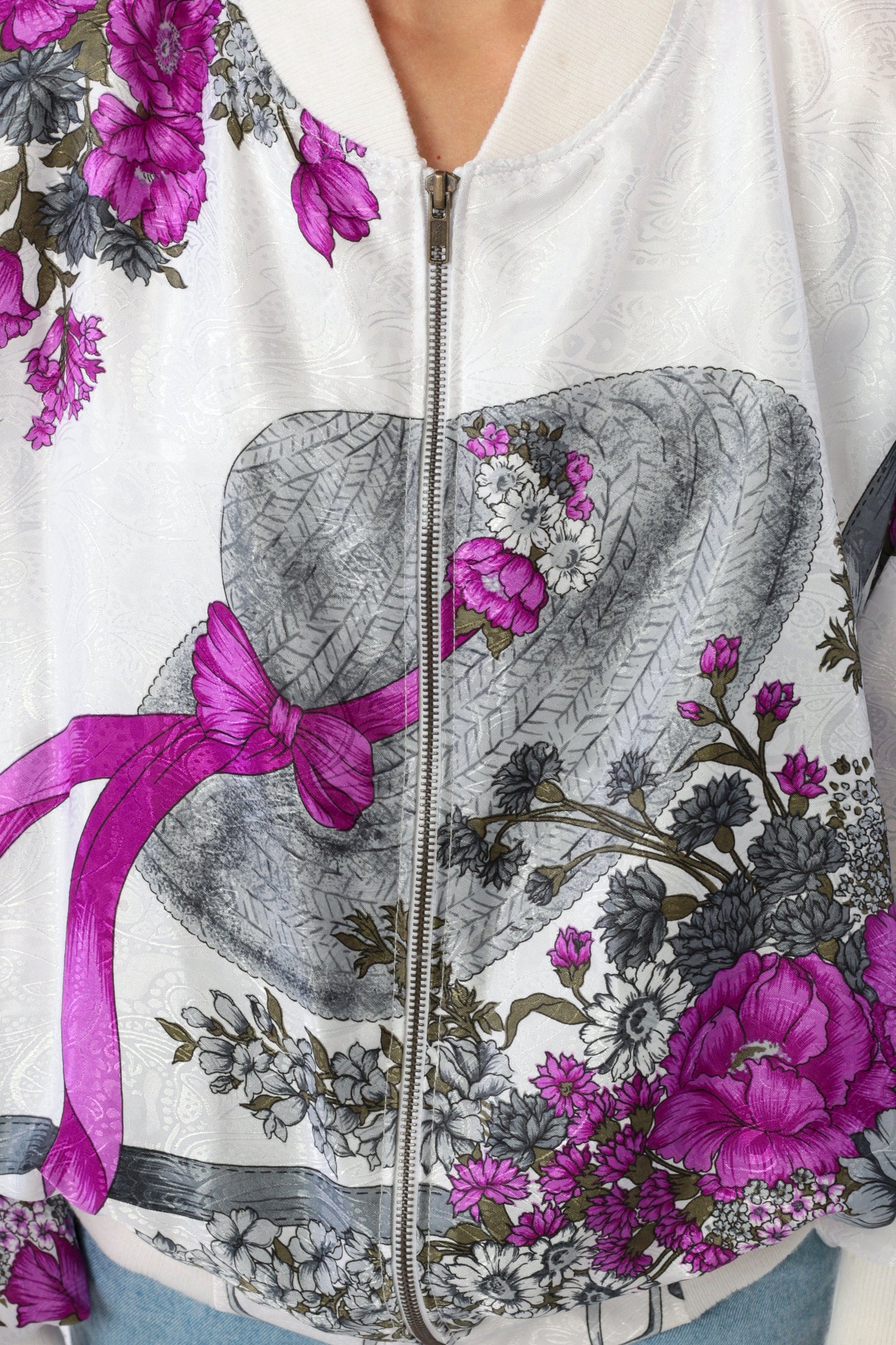 90s Floral Hat Print Windbreaker Jacket White Purple Medium