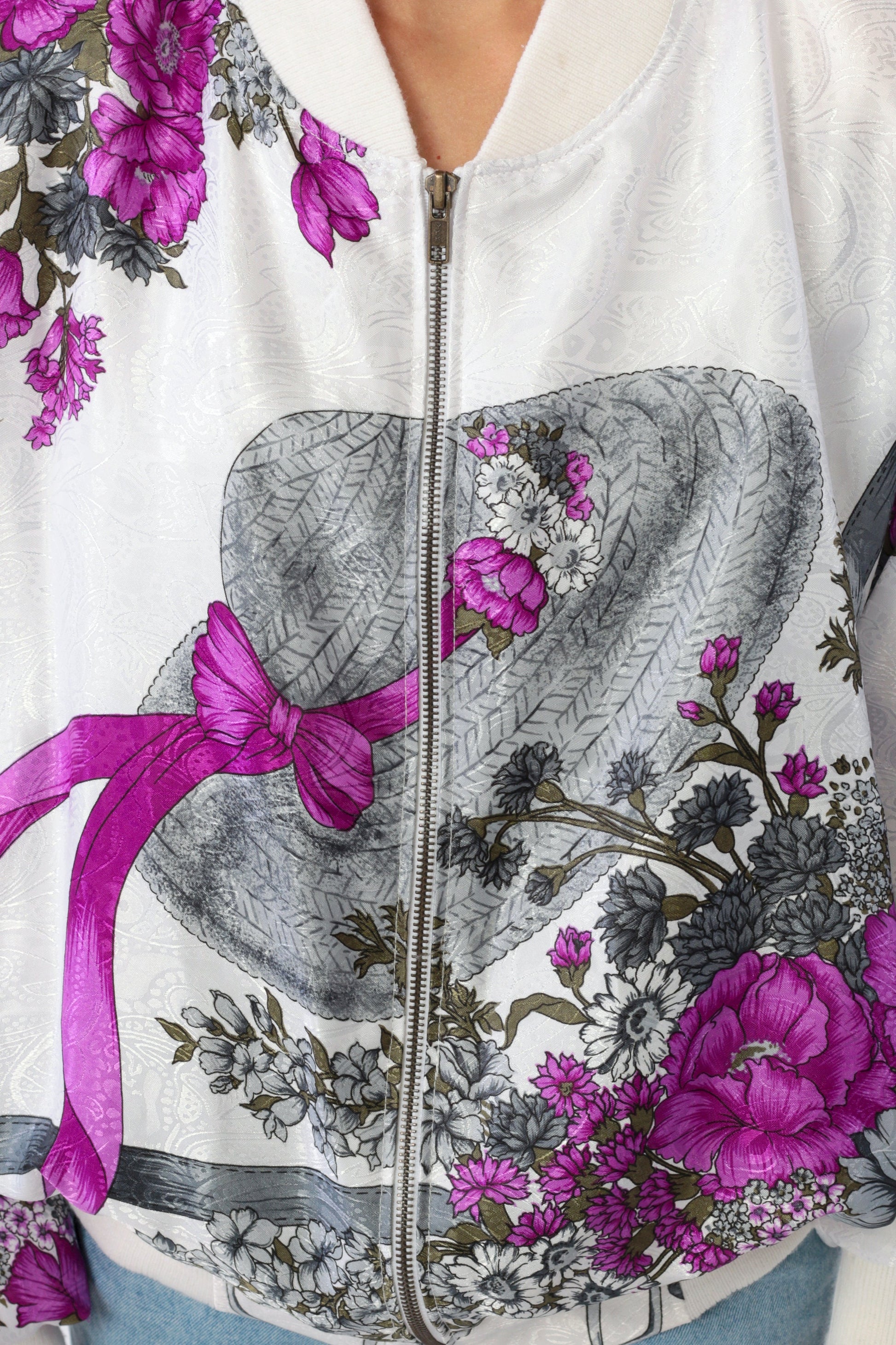 90s Floral Hat Print Windbreaker Jacket White Purple Medium
