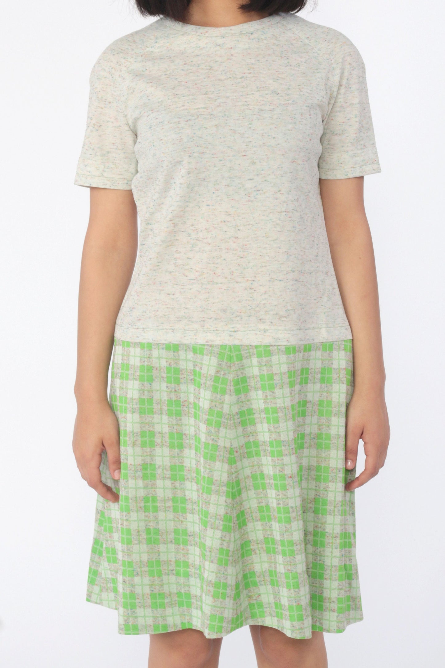 60s Mod Plaid Drop Waist Shift Dress Short Sleeve Knee-Length Medium