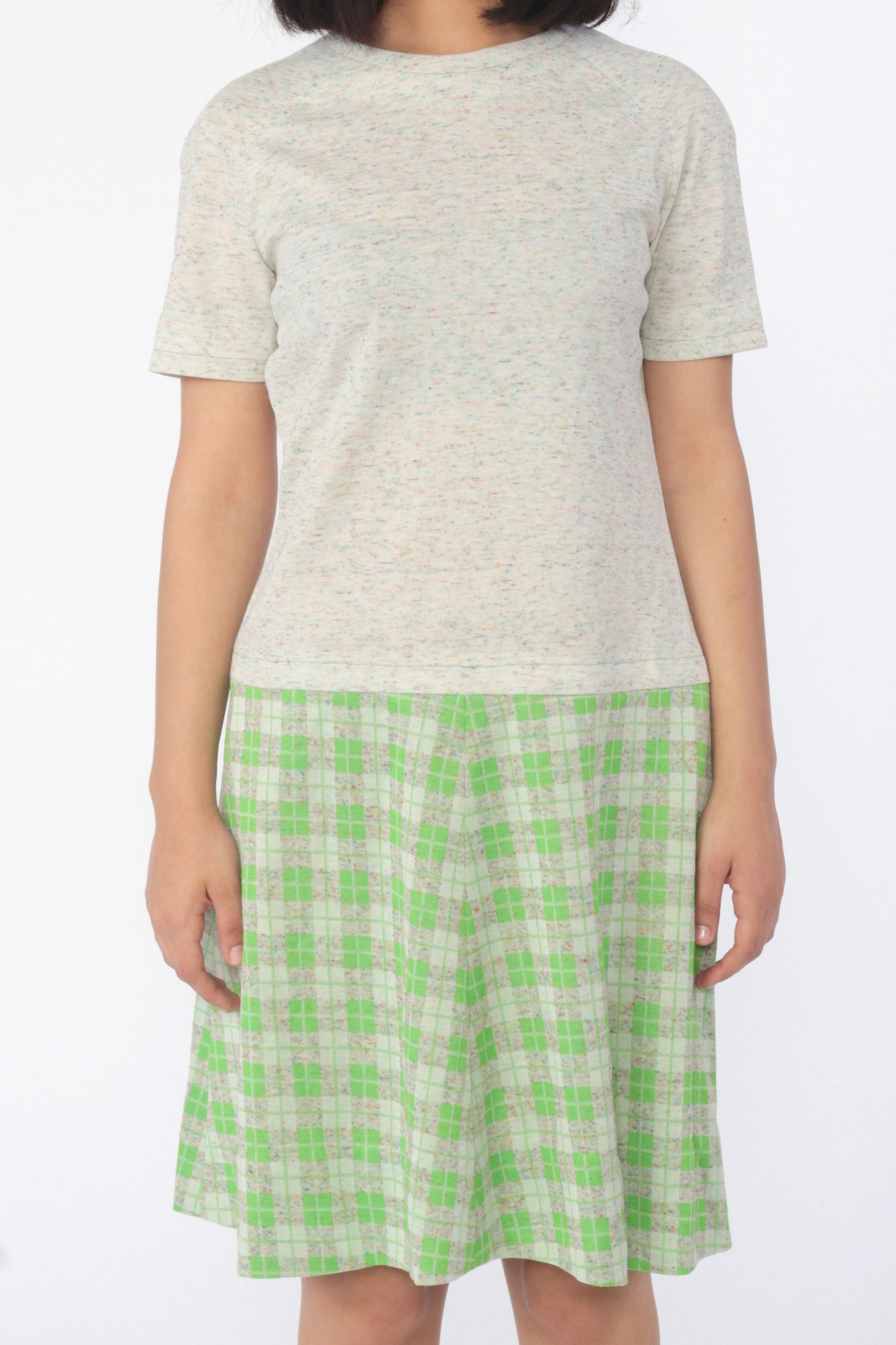 60s Mod Plaid Drop Waist Shift Dress Short Sleeve Knee-Length Medium
