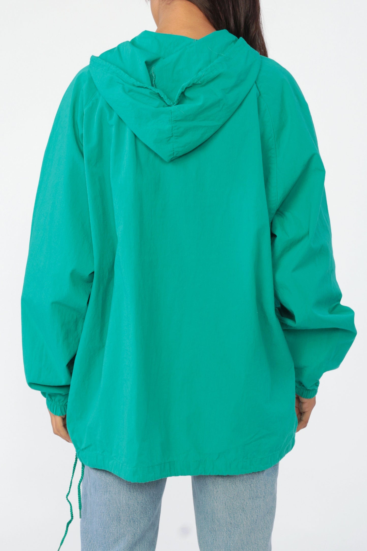 90s Alpine Mountain Hooded Windbreaker Jacket Green Cotton Pullover Large