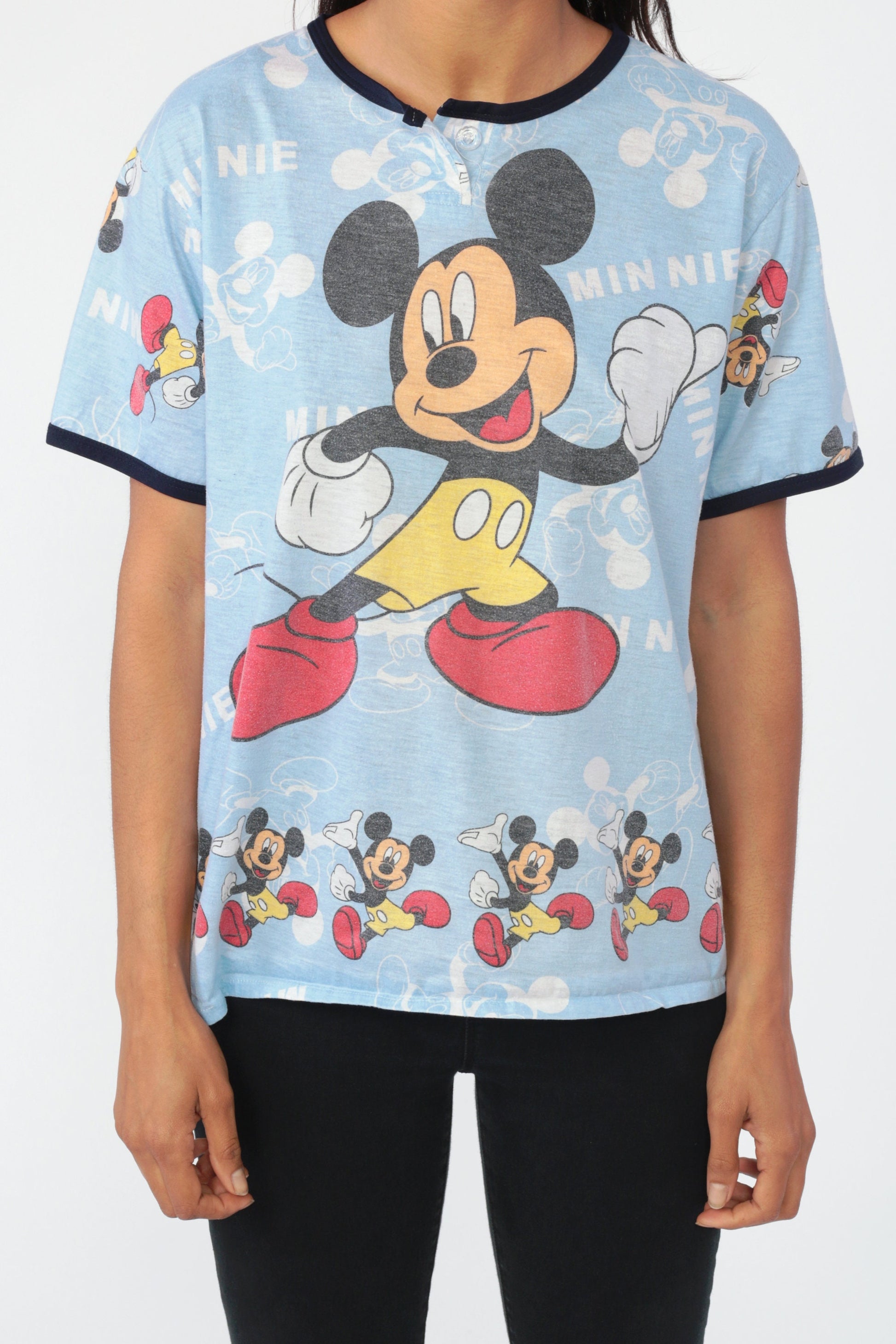 90s Mickey Mouse Disney Ringer T-Shirt Graphic Tee Small