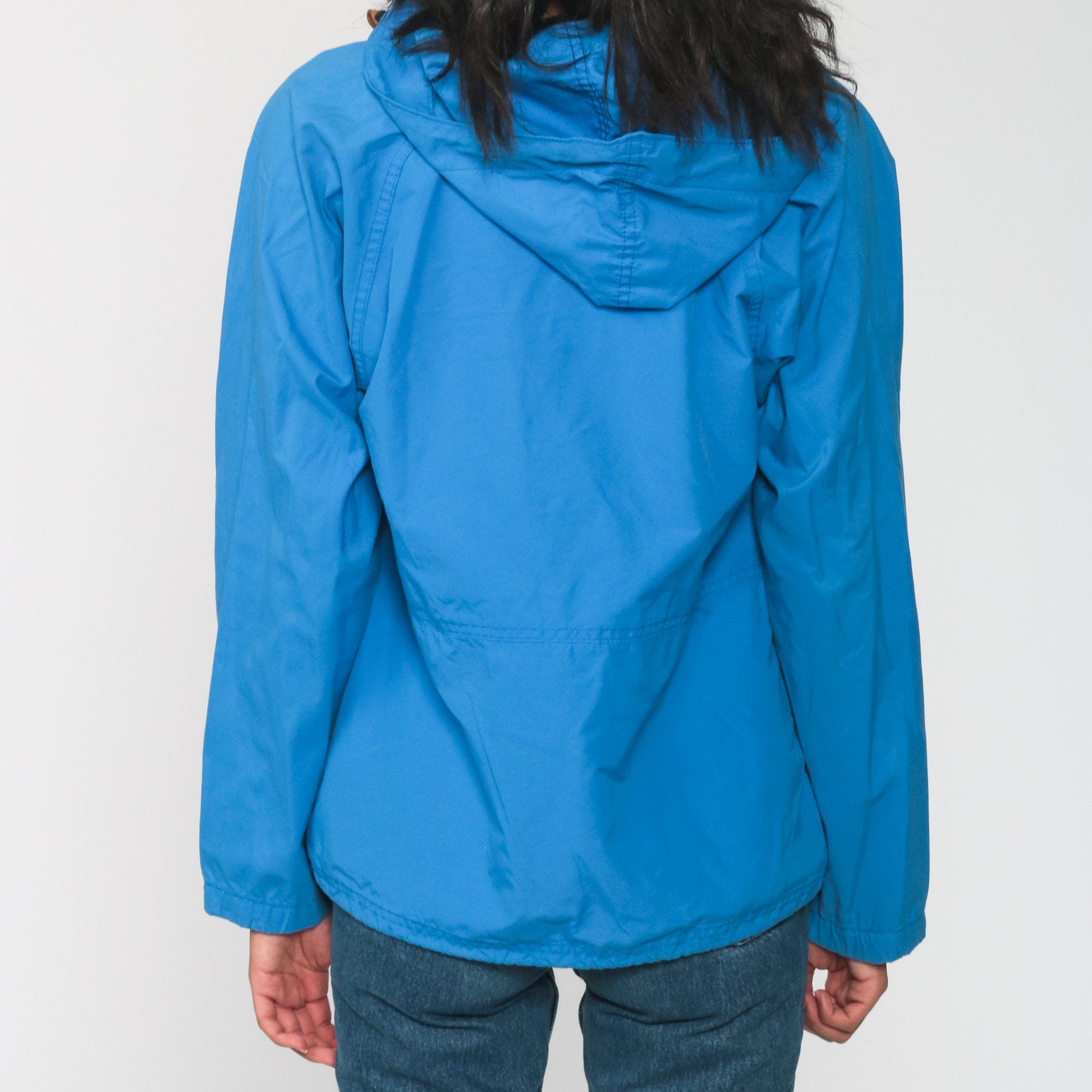 LL Bean Blue Hooded Half-Zip Windbreaker Jacket Women's Medium