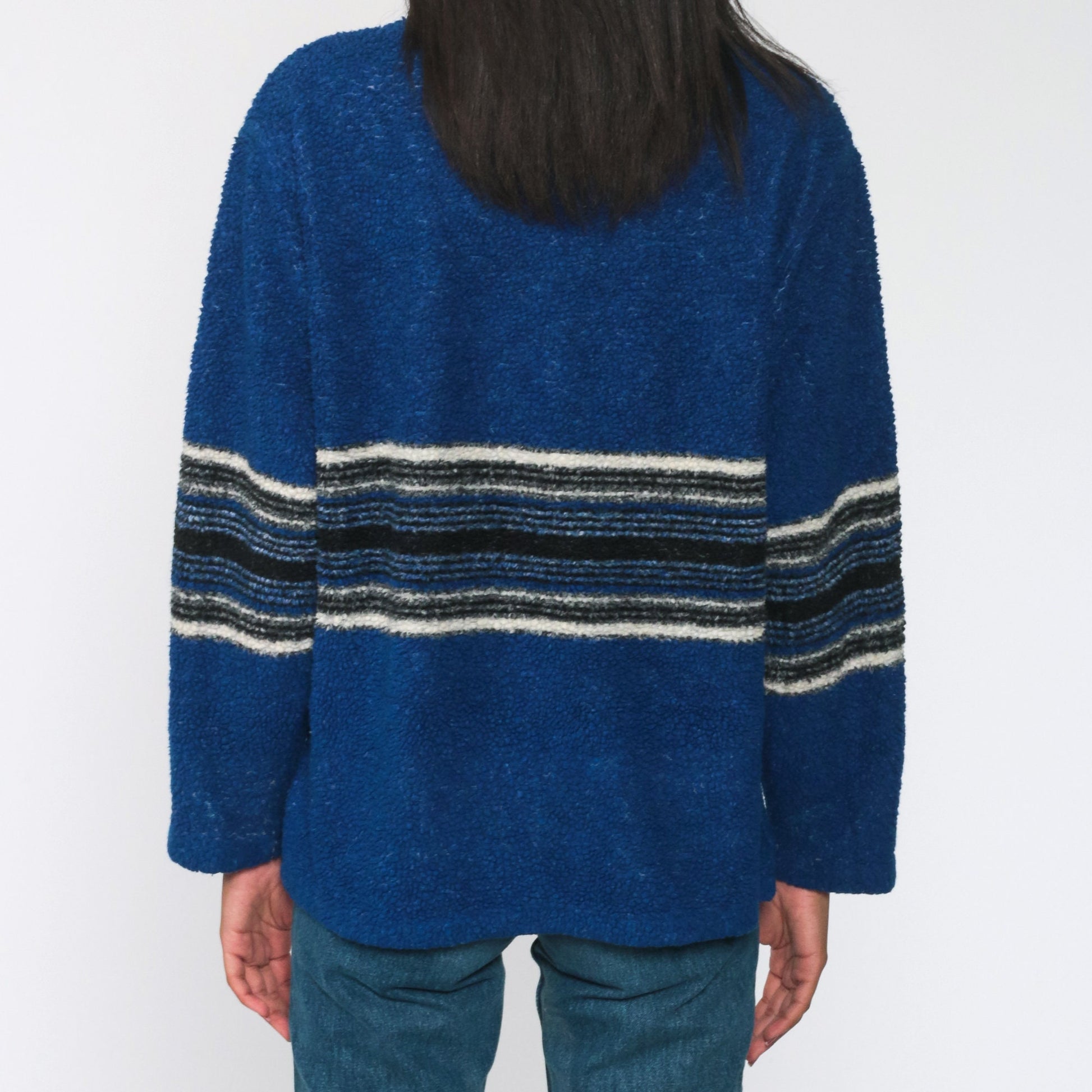 90s Avalanche Blue Striped Fleece Half-Zip Pullover Jacket Small