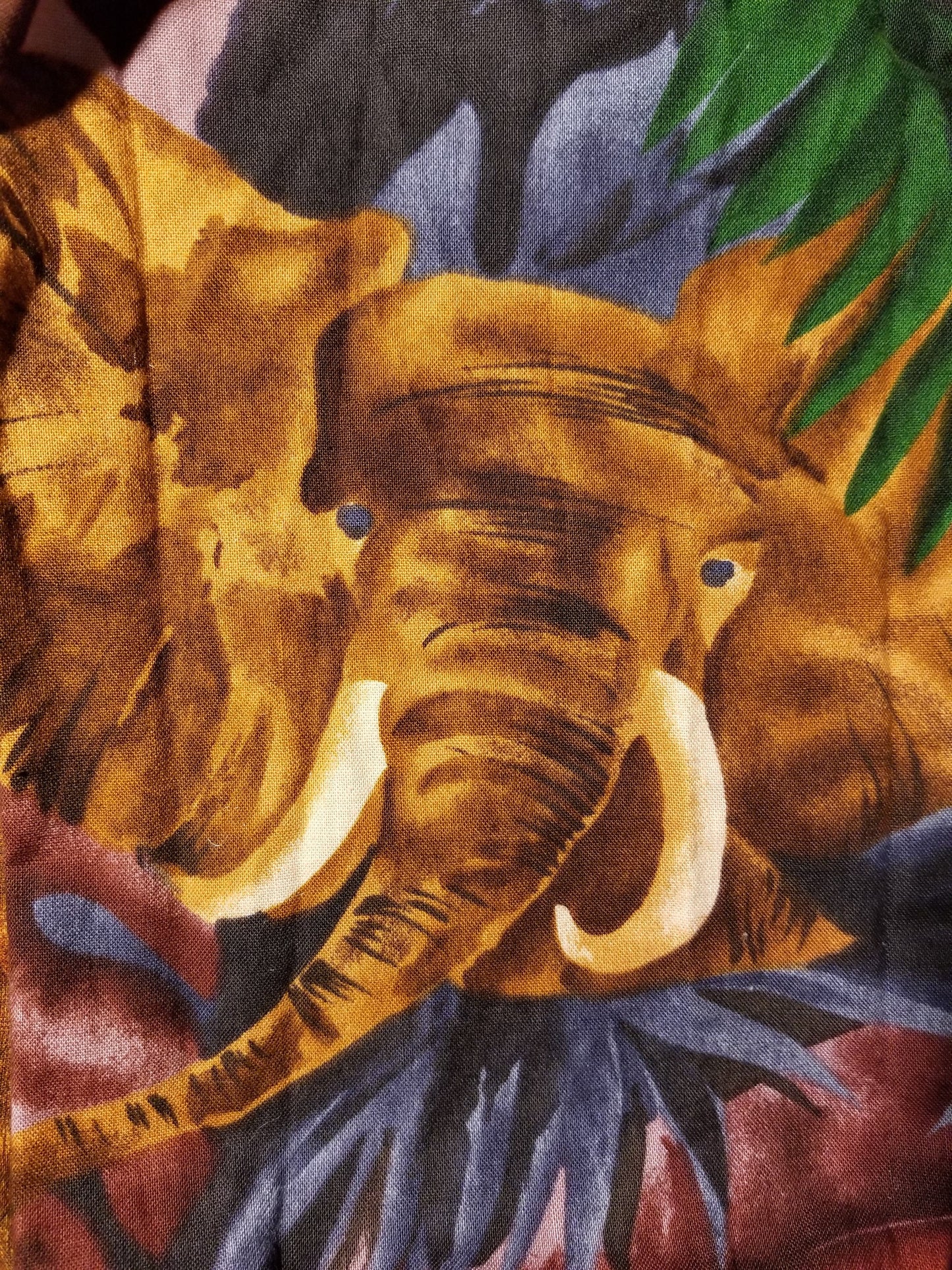 90s Elephant Safari Jungle Animal Print Button-Up Blouse Burnt Orange Medium