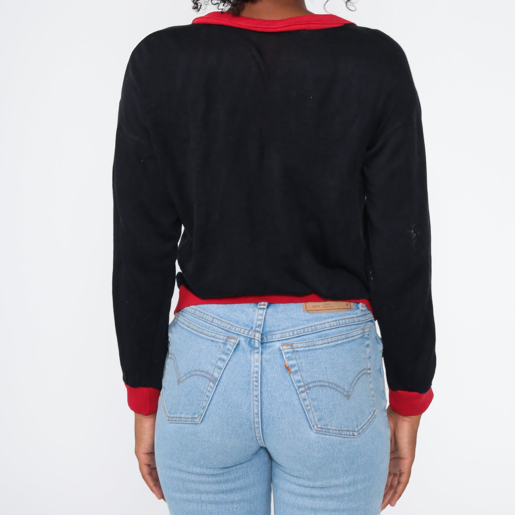 80s Champion Team 75 Black Half-Button Sweatshirt Small Medium