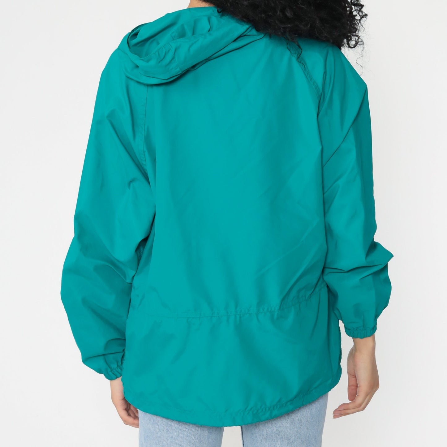LL Bean Teal Hooded Windbreaker Half-Zip Pullover Jacket 90s Medium