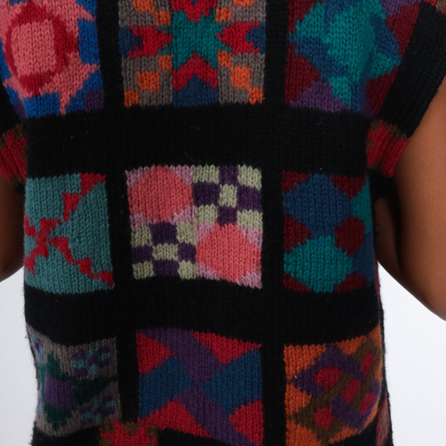 LL Bean Wool Quilted Vest 80s Black Southwestern Small