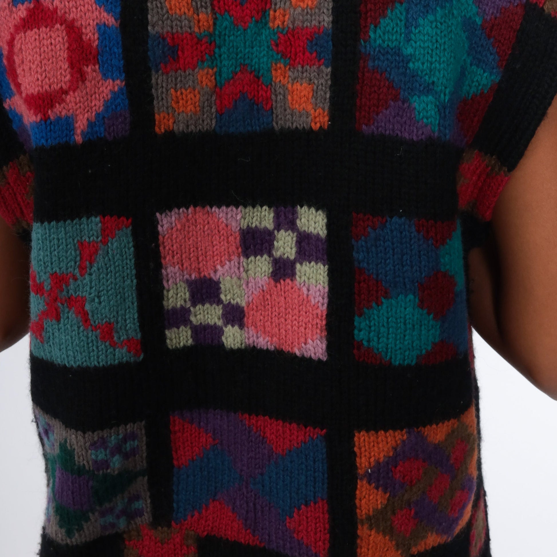LL Bean Wool Quilted Vest 80s Black Southwestern Small