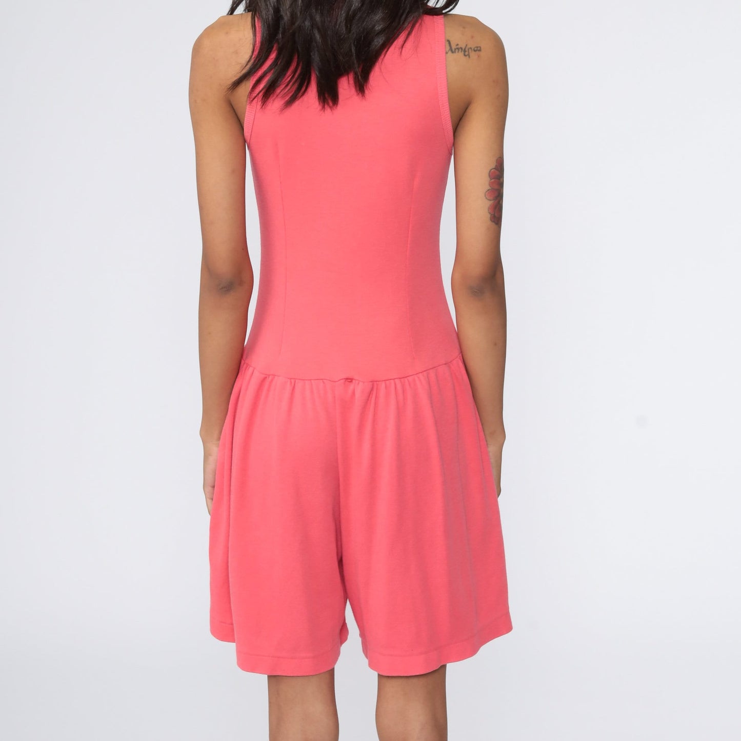 80s Pink Cotton Sleeveless Romper Button-Up High Waist Shorts Extra Small