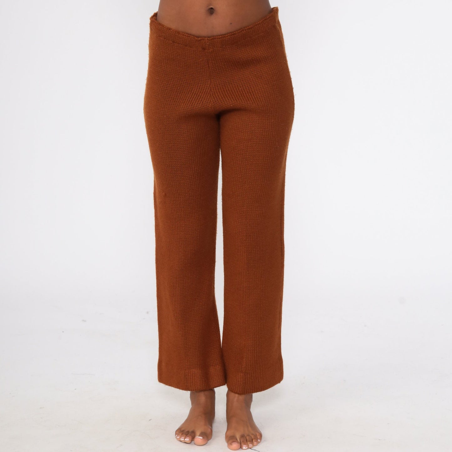 70s Nordak Sportswear Bell Bottom Pants Brown Knit High Waisted Medium