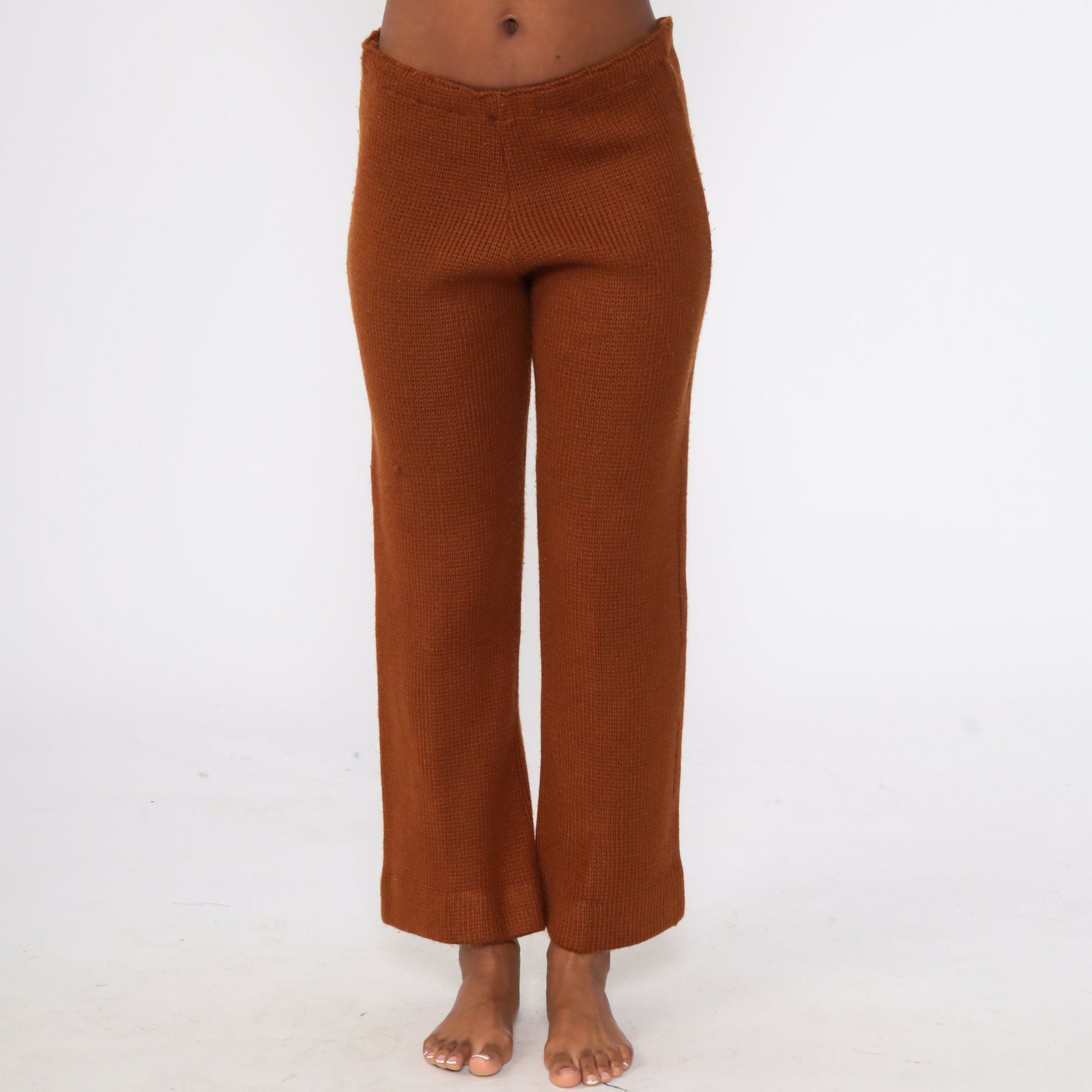 70s Nordak Sportswear Bell Bottom Pants Brown Knit High Waisted Medium