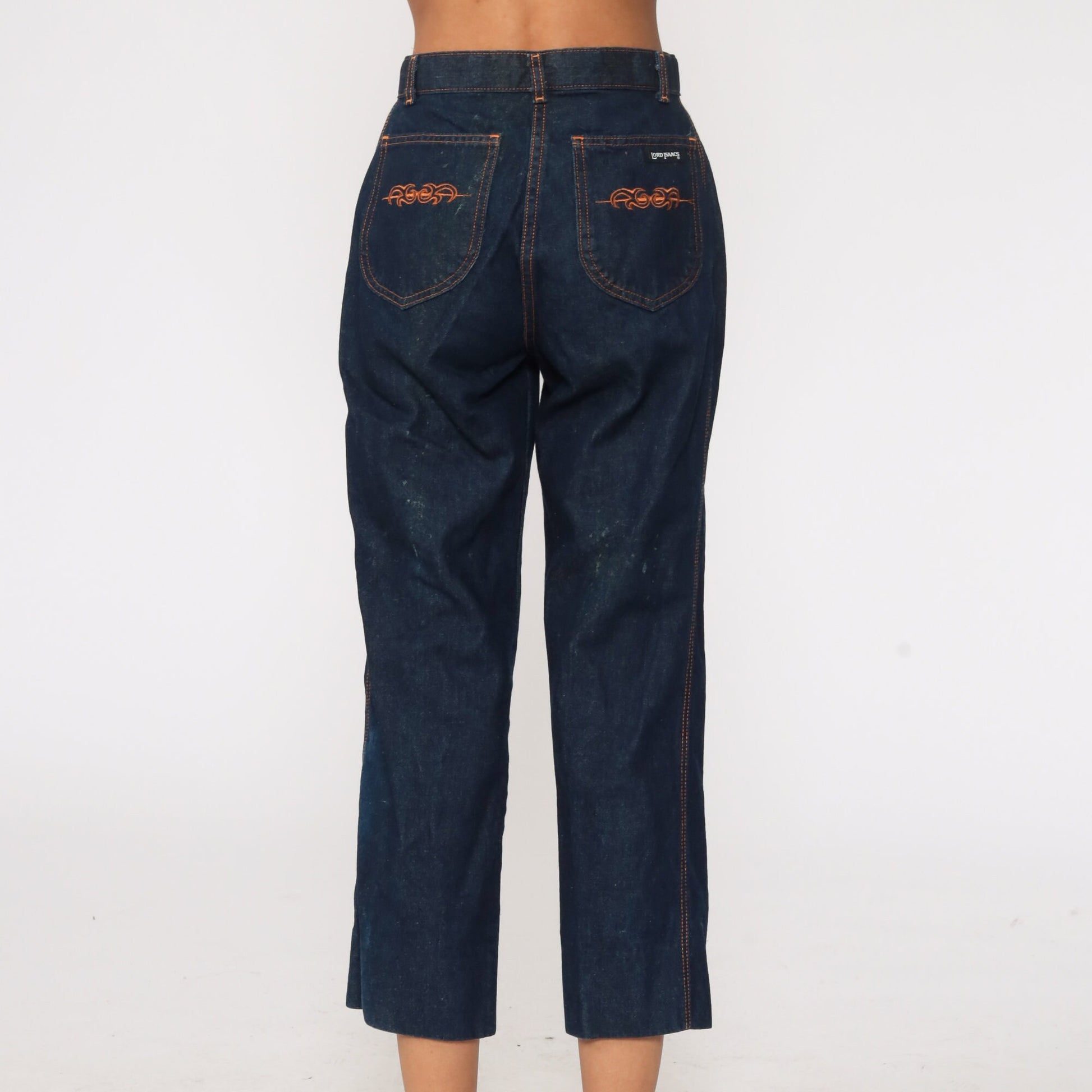 70s High Waisted Straight Leg Cropped Jeans Blue Denim Extra Small