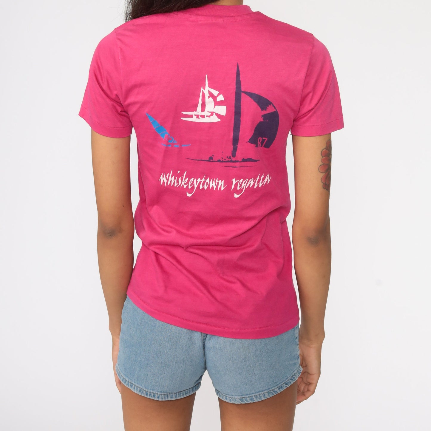 80s Whiskeytown Sailing Club Graphic Tee Hot Pink Sailboat Extra Small