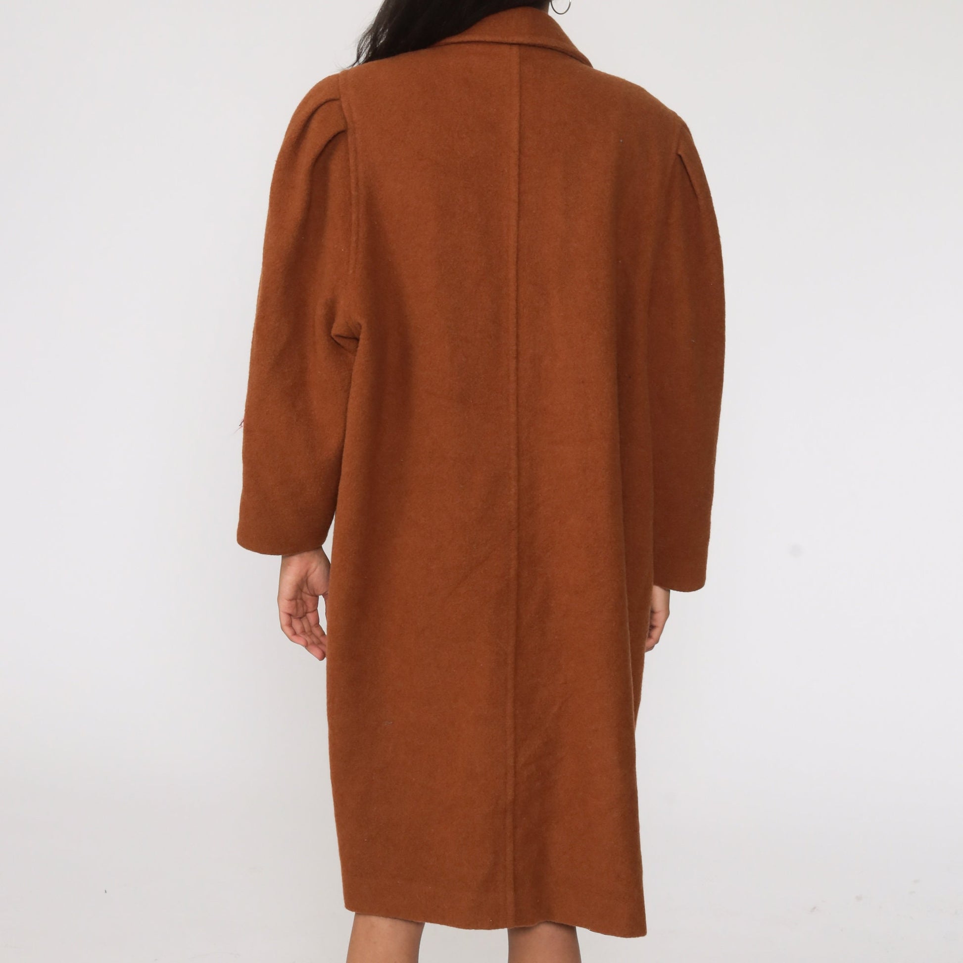 80s Brown Wool Coat Puff Sleeve Single Button Neck Extra Large