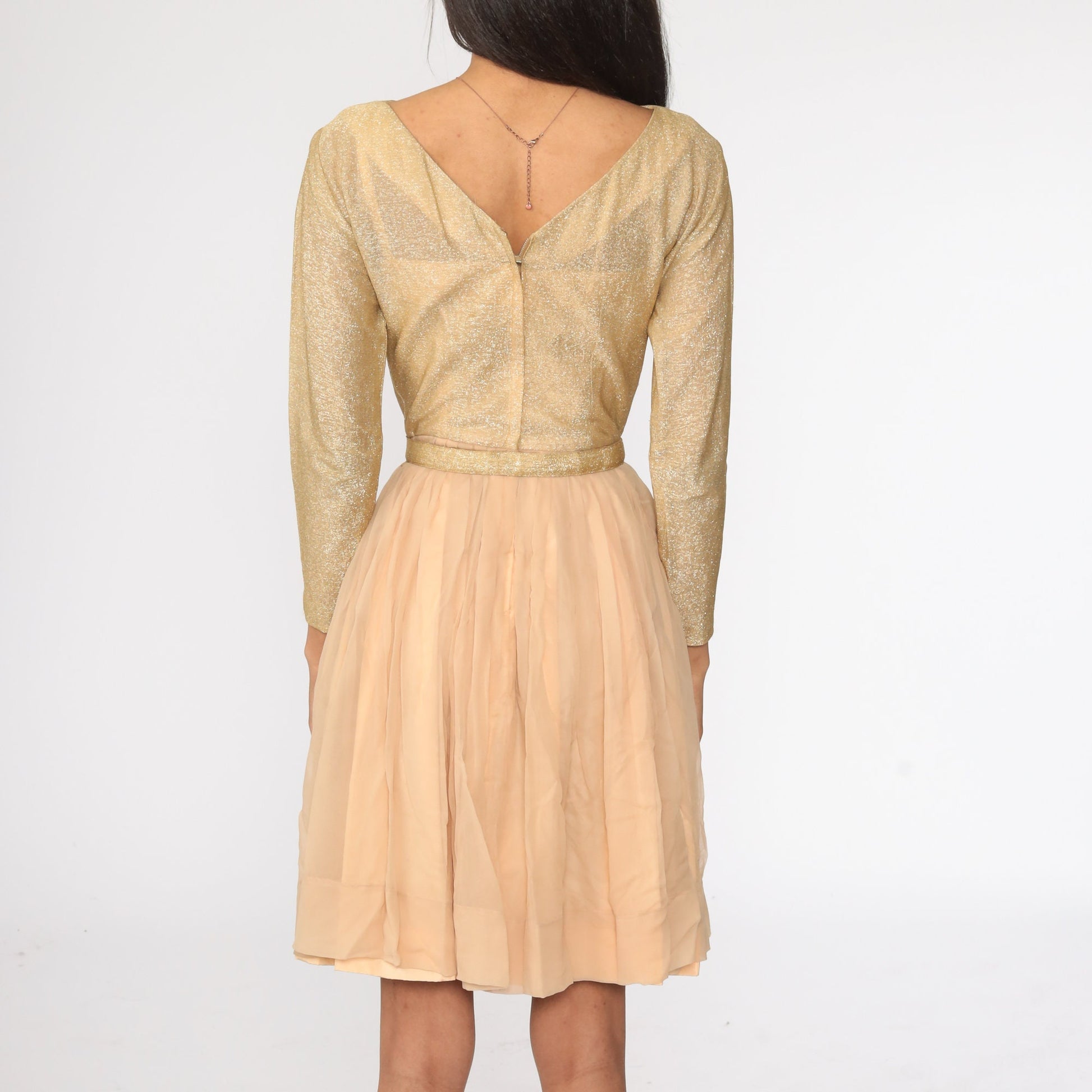 60s Jonathan Logan Gold Lurex Chiffon Midi Dress Extra Small XS