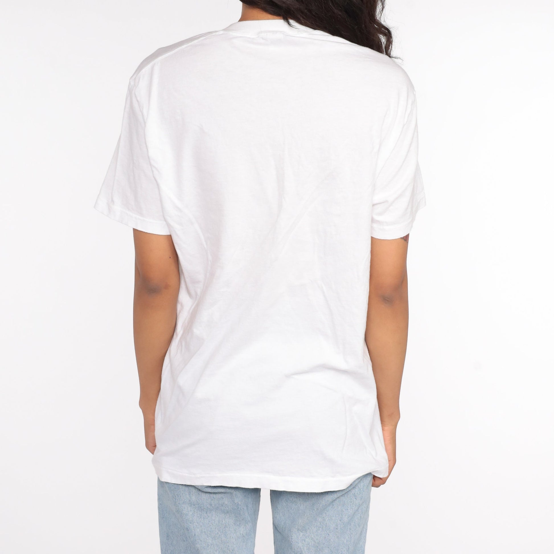 80s Plain White Cotton T-Shirt Single Stitch Crewneck Medium Large