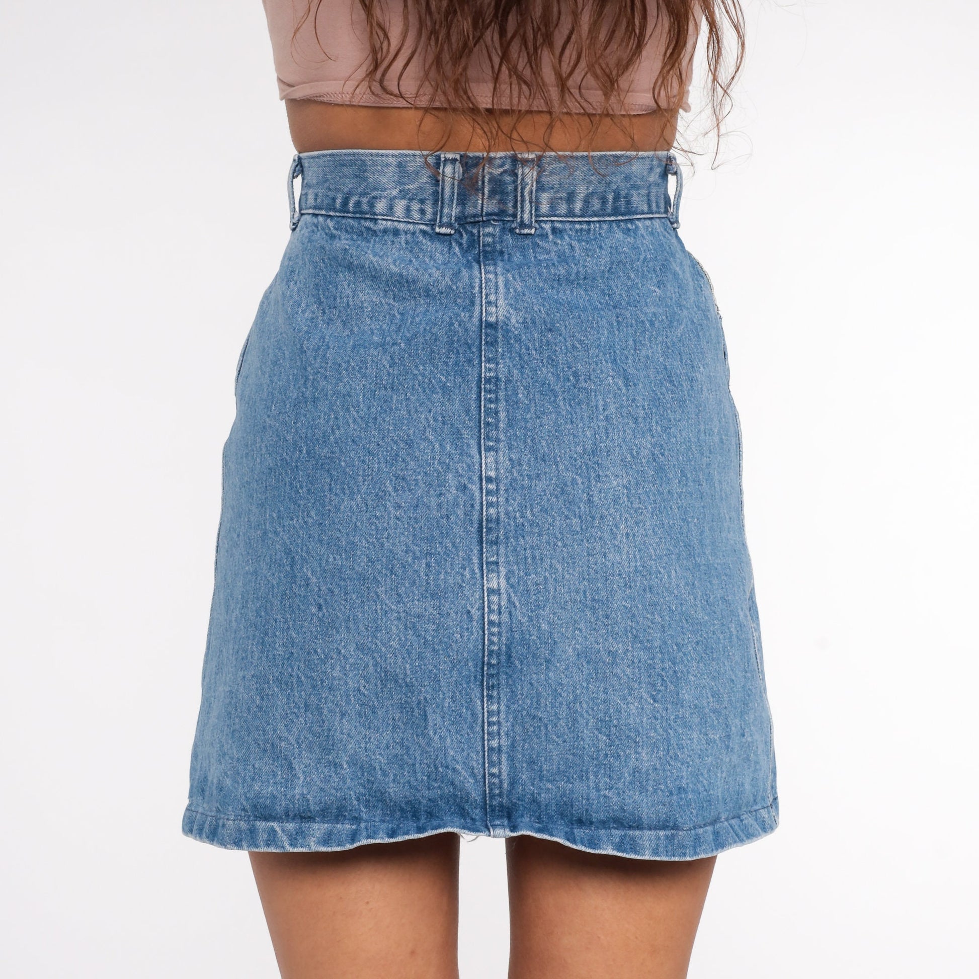 90s Stone Wash Denim Mini Skirt High Waisted Blue Jean Pencil Extra Small