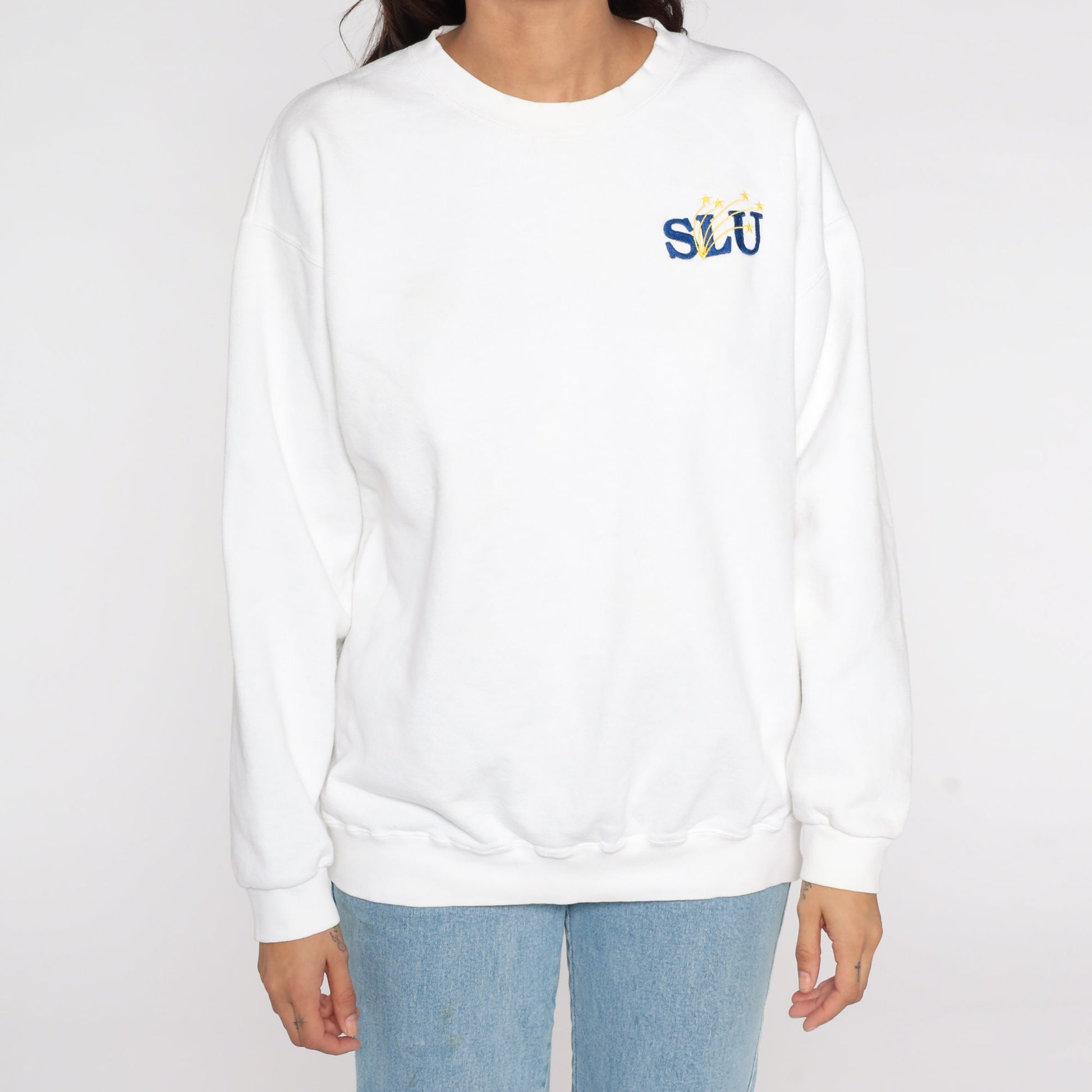 90s St Louis University SLU Sweatshirt White Graphic Crewneck Large