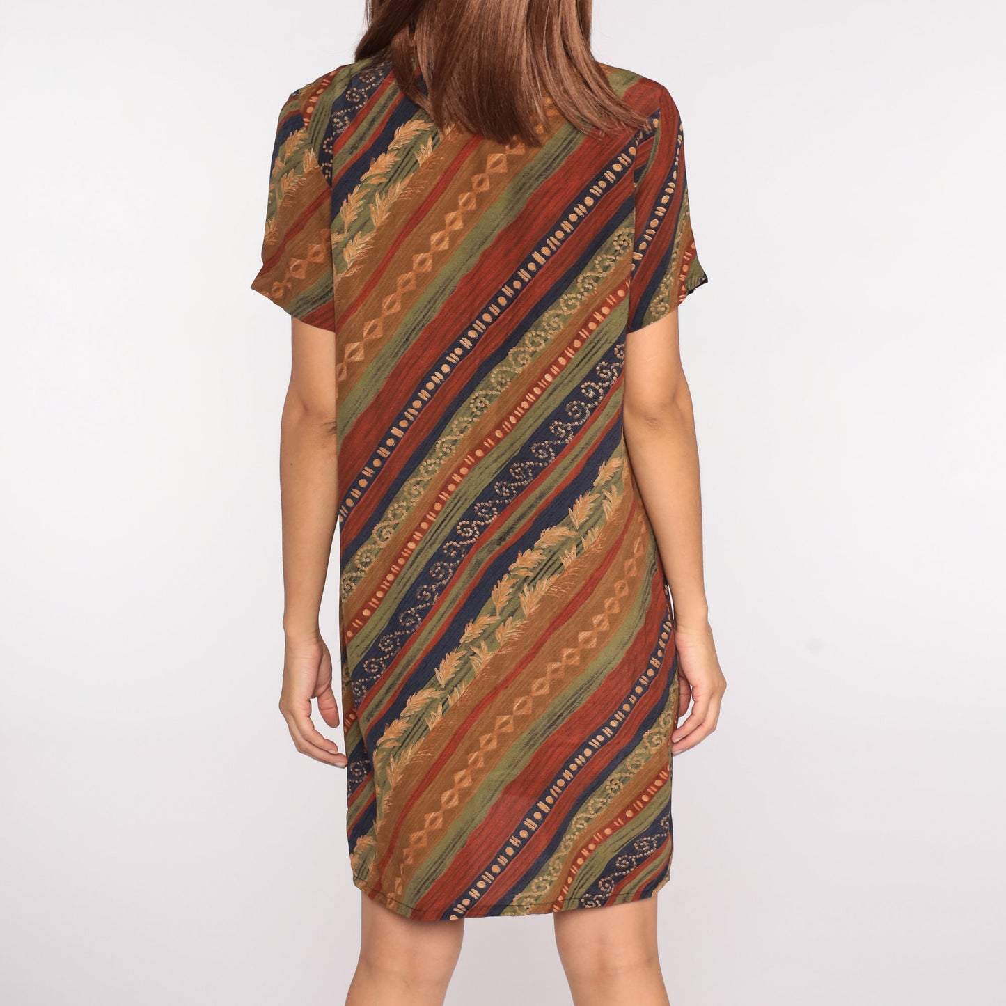90s Striped Mini Dress Beaded Chest Black Shift Small S