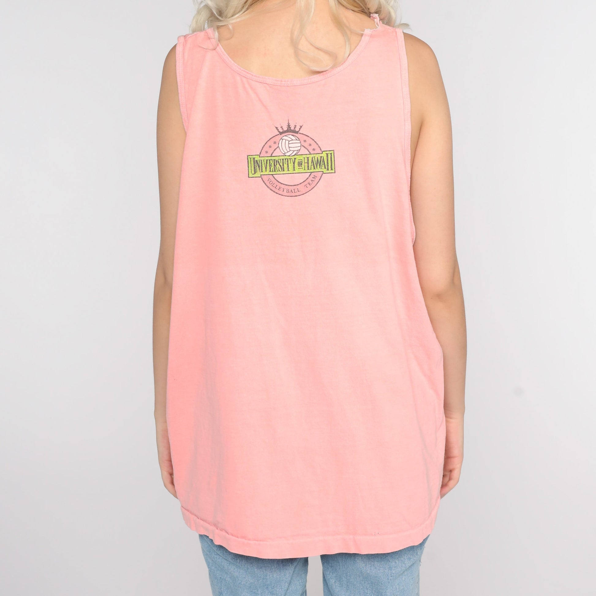 90s University of Hawaii Rainbows Volleyball Tank Top Pink Extra Large