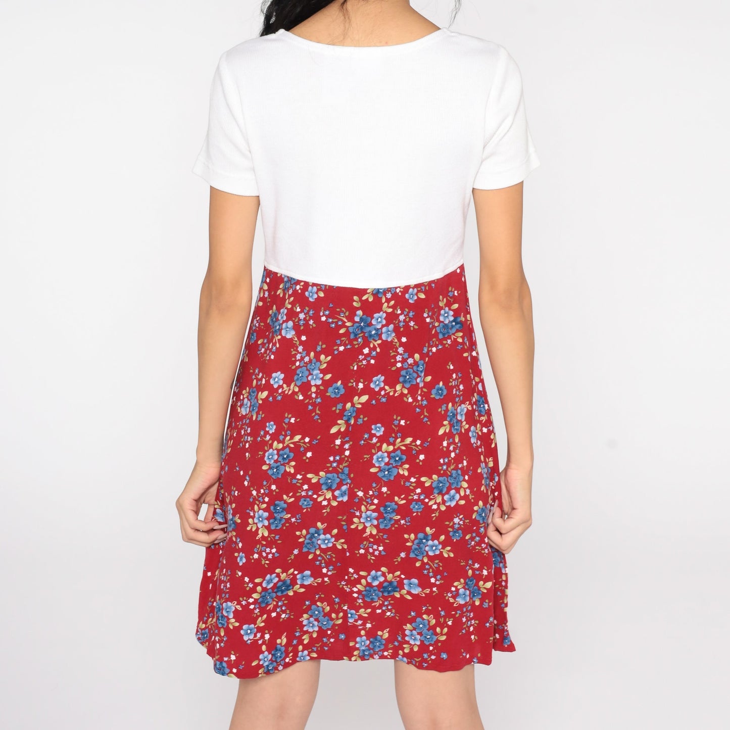 90s Bobbie Brooks Floral Mini Dress Red White High Waist Small