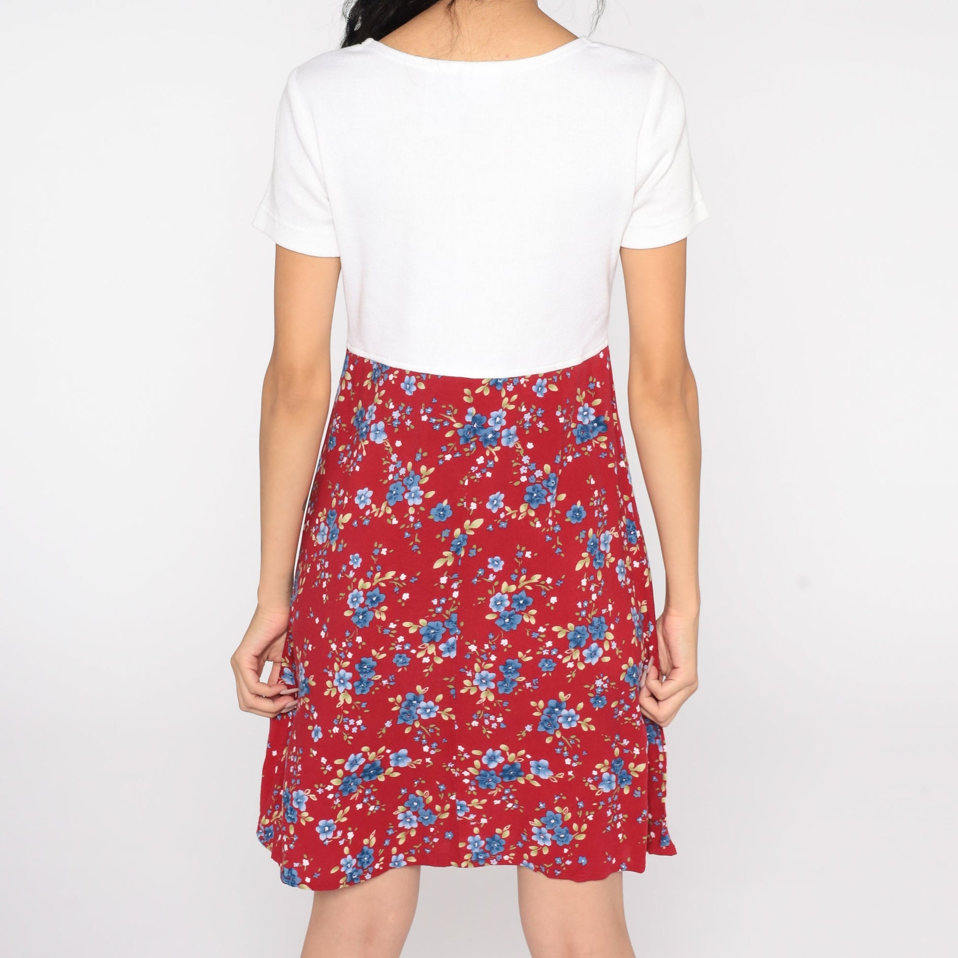 90s Bobbie Brooks Floral Mini Dress Red White High Waist Small