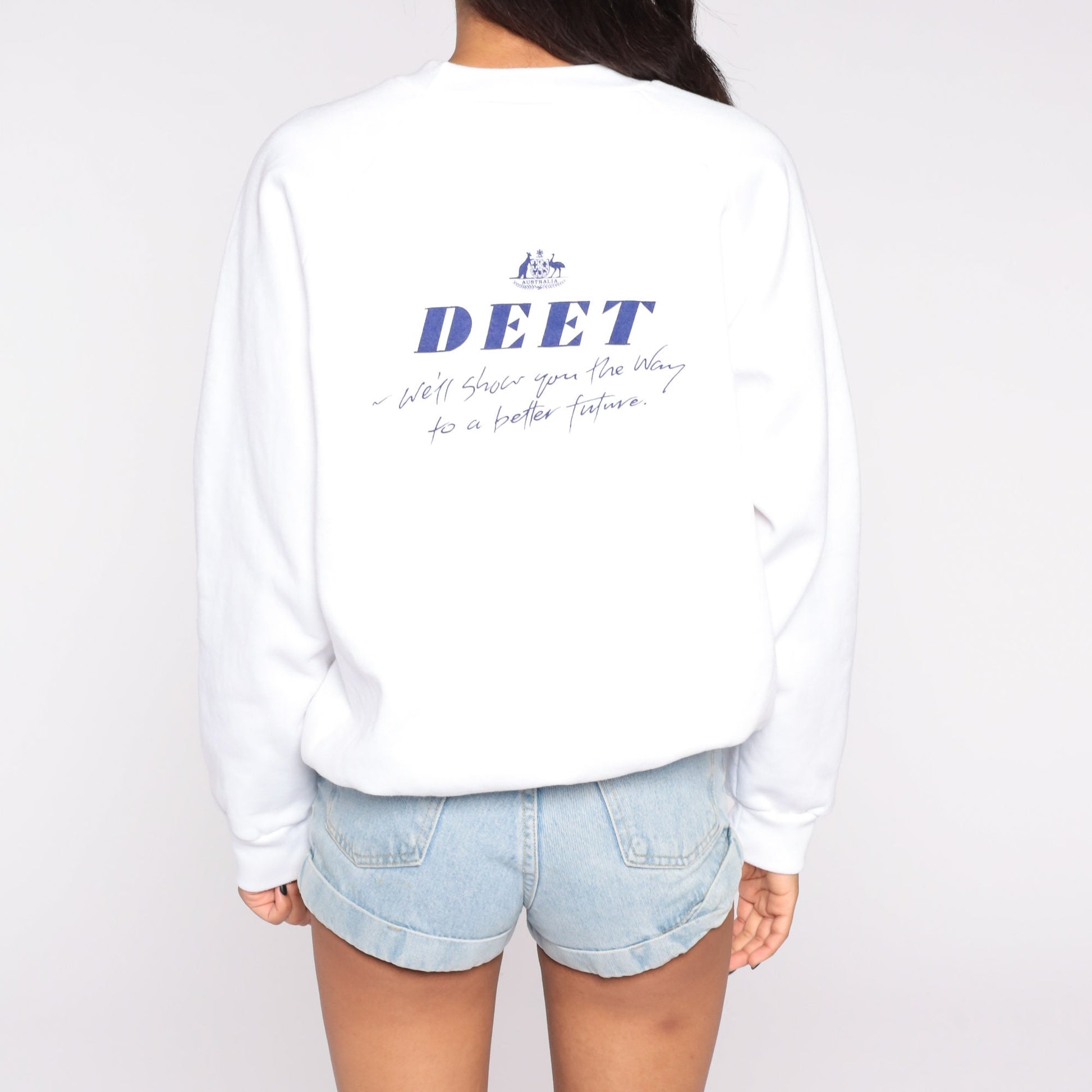 90s Deet Rocksat Australia Radio Graphic Sweatshirt White Crewneck Large