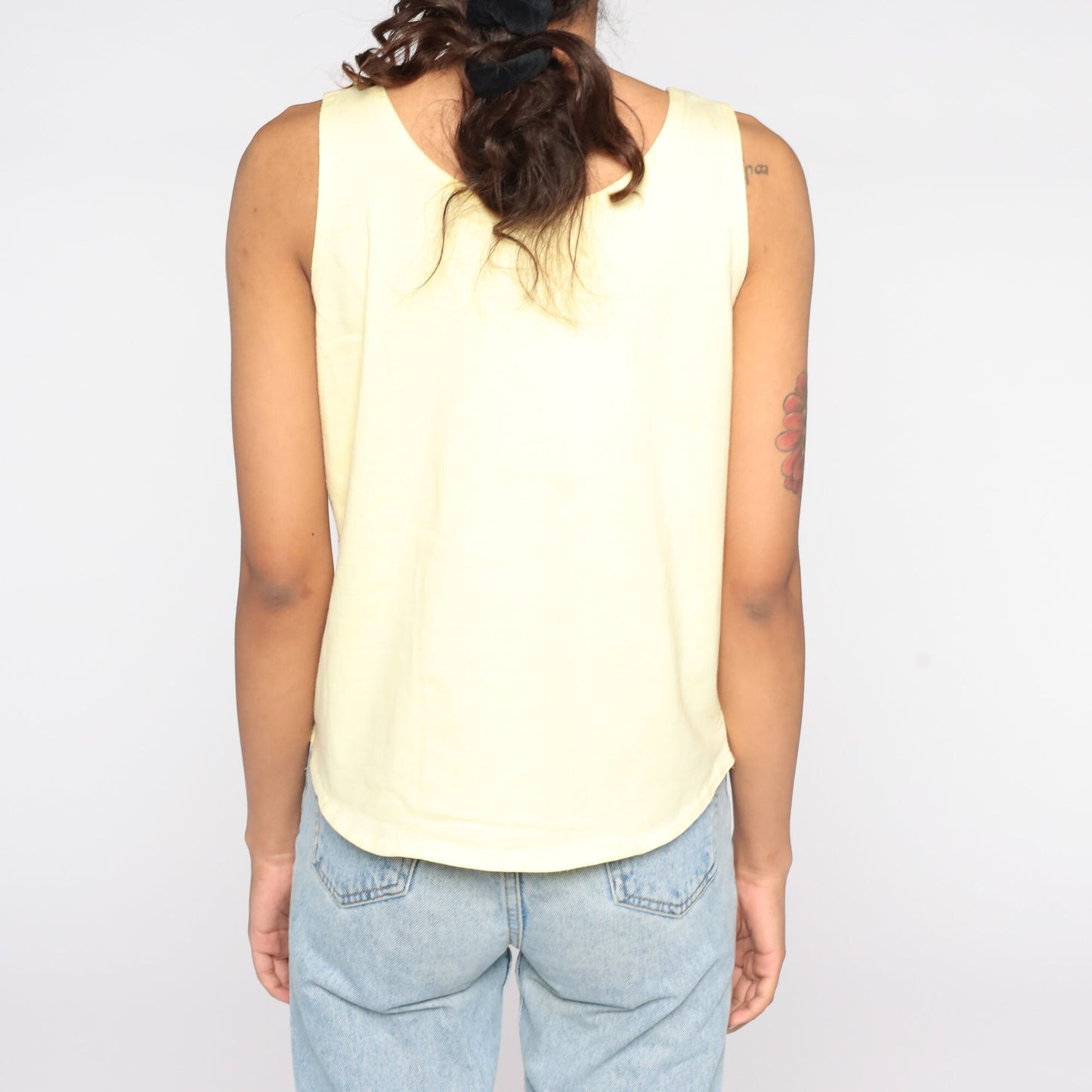 80s Yellow Tank Top Single Stitch Cotton Sleeveless Tee Medium