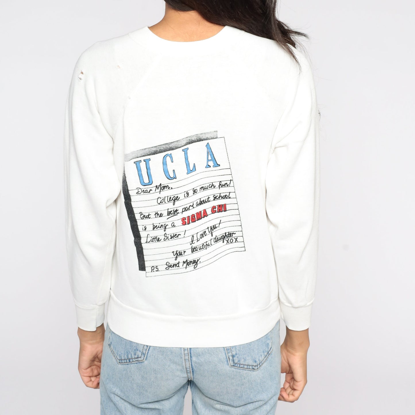 80s UCLA Sigma Chi Sweatshirt Distressed Graphic Crewneck Small