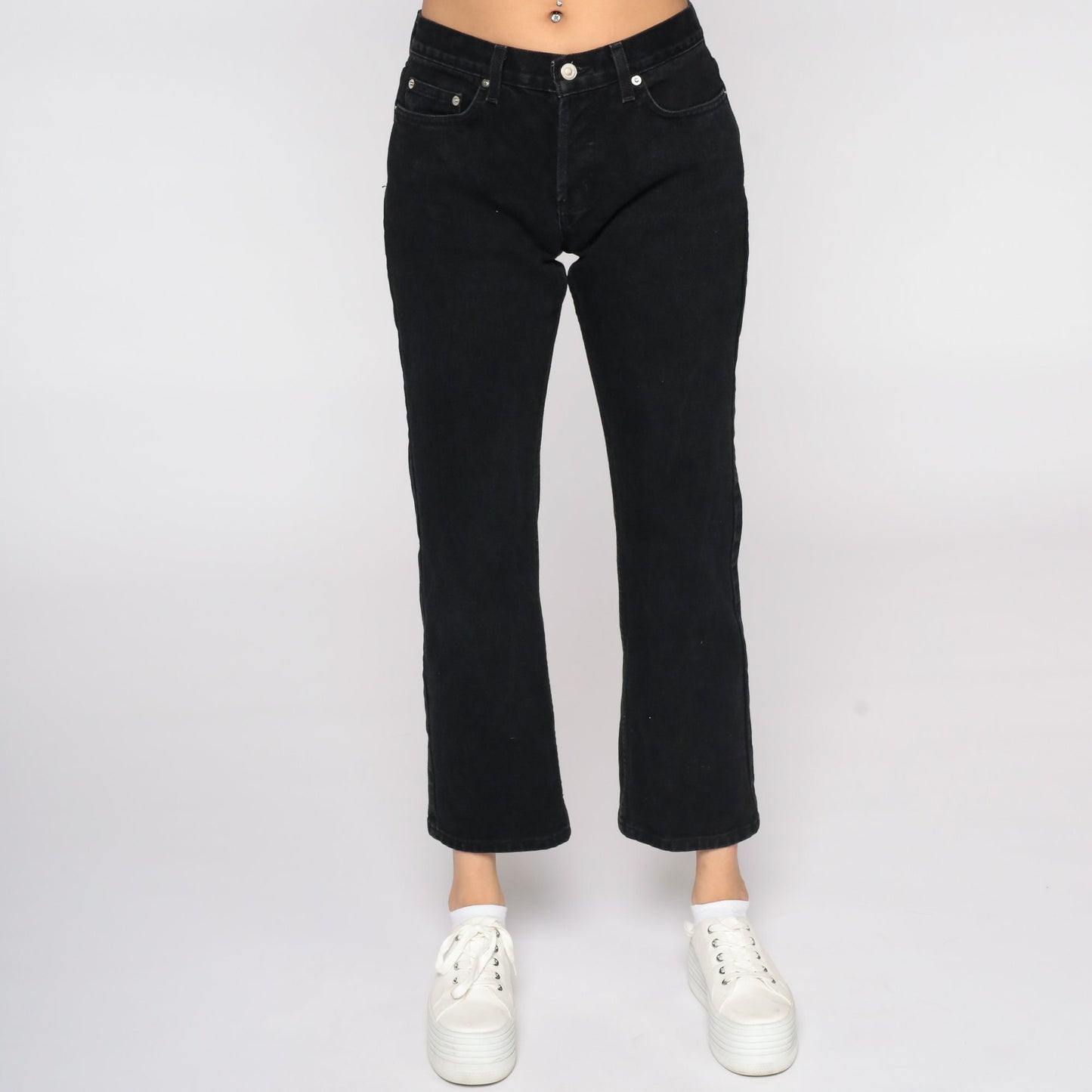 90s London Jean Black Flared Denim Mid Rise Jeans Small 6