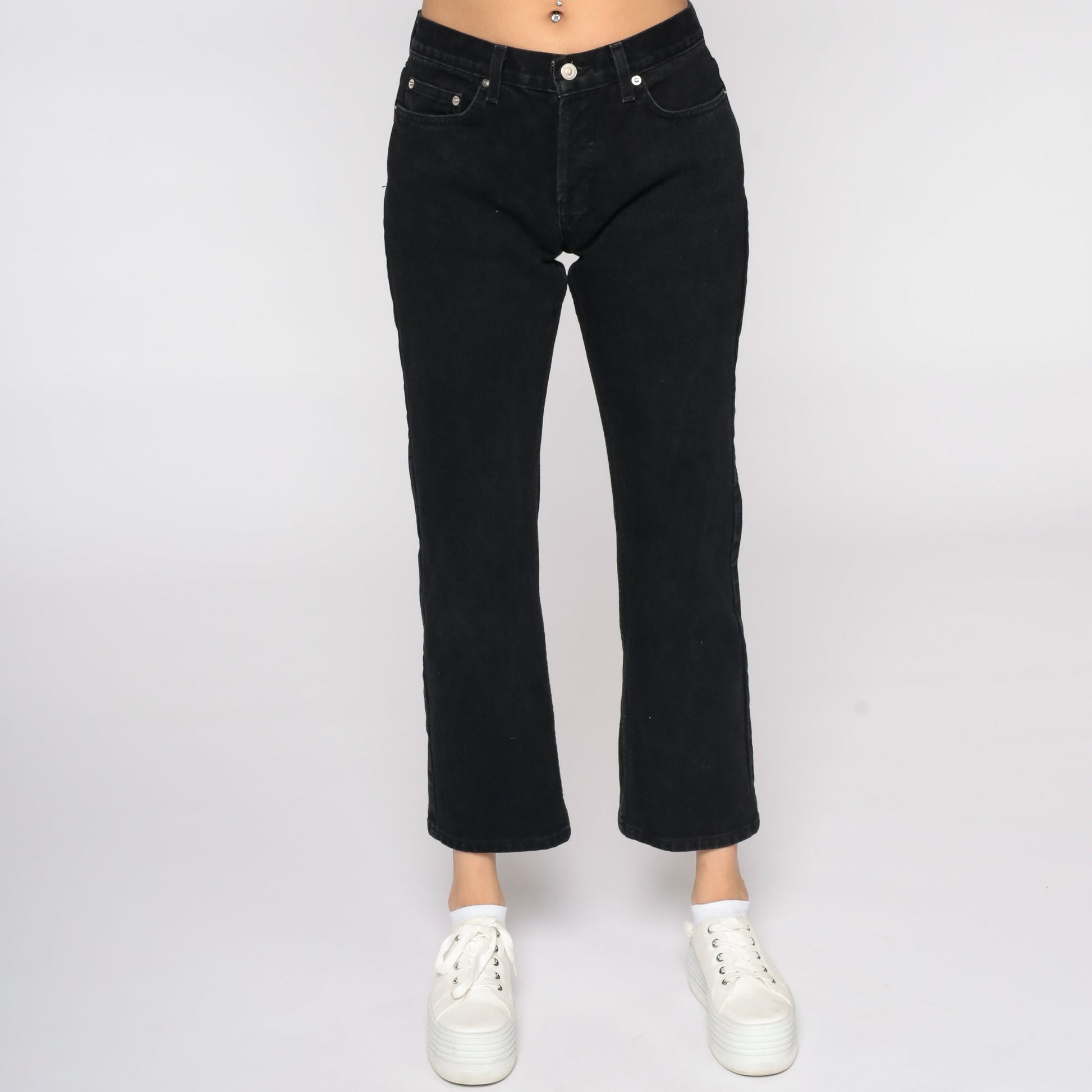 90s London Jean Black Flared Denim Mid Rise Jeans Small 6