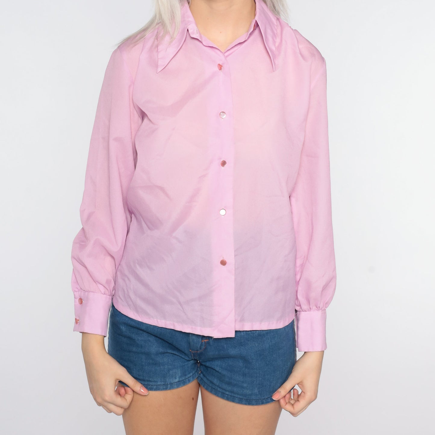 70s Lavender Dagger Collar Button-Up Shirt Long Sleeve Medium