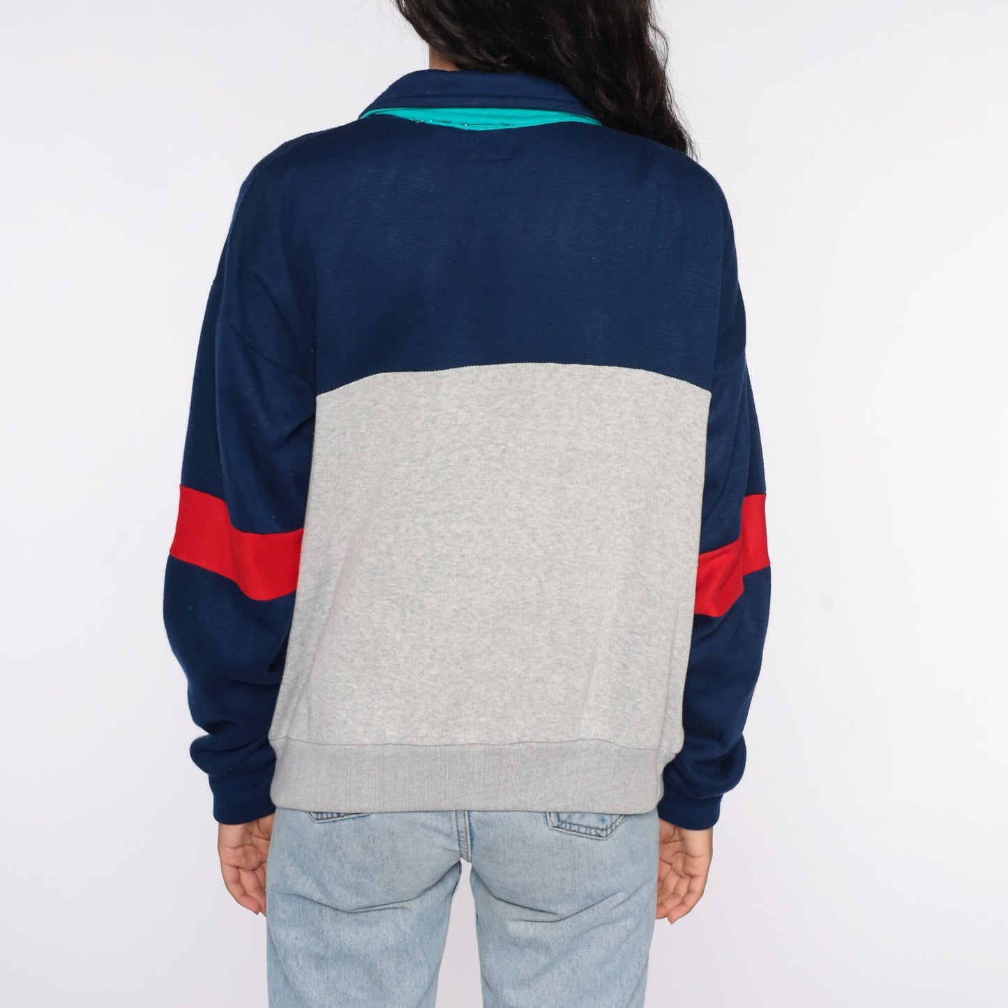 80s Track Jacket Blue Grey Zip Up Sweatshirt Medium