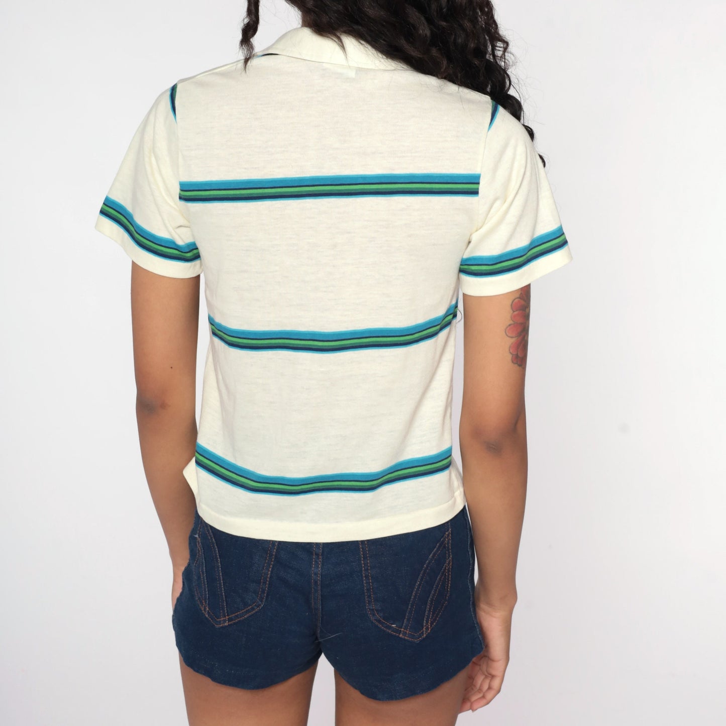 70s Ocean Pacific Striped Button-Up Shirt Cream Polo Small S
