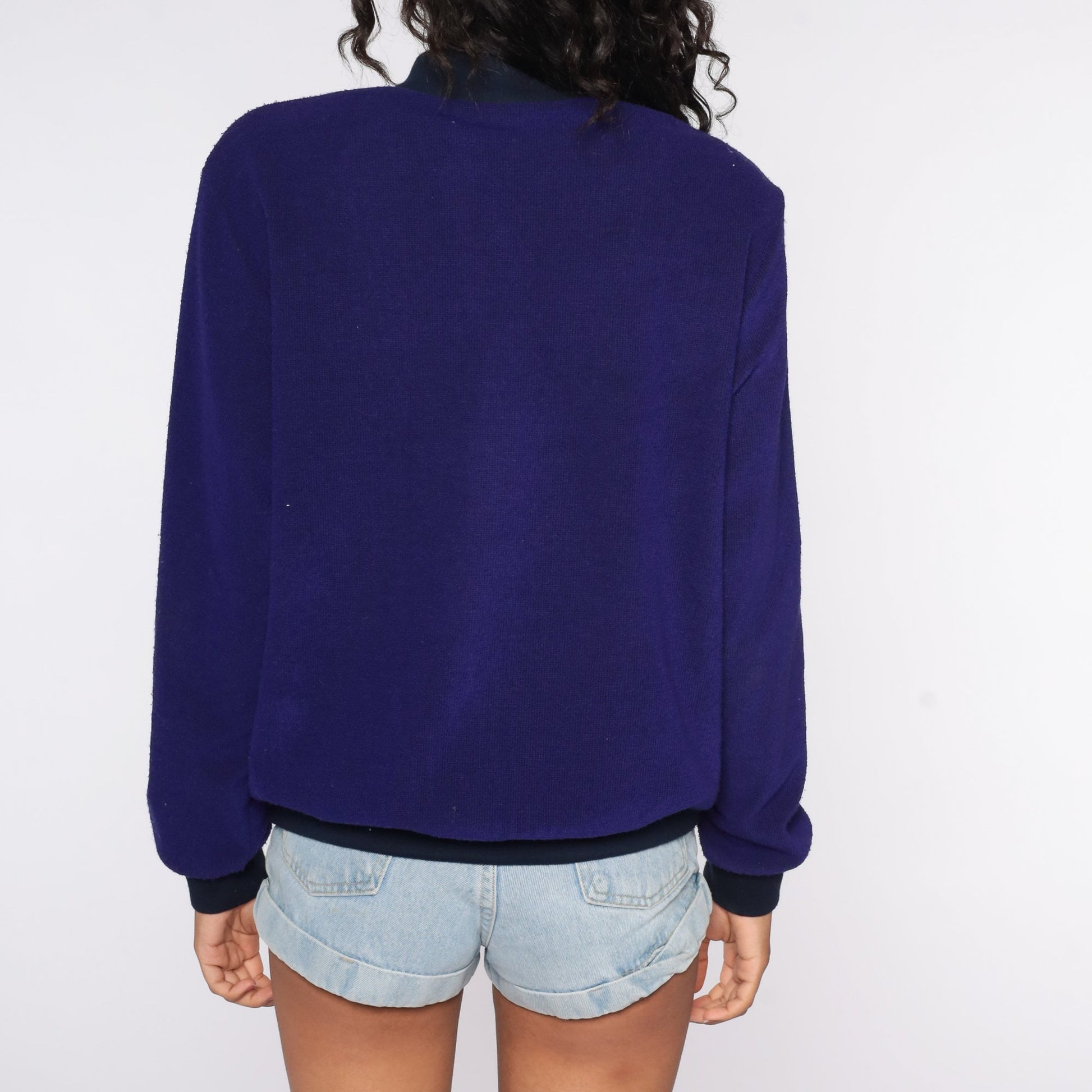 80s Color Block Sweatshirt Purple Turquoise Crewneck Pullover Medium