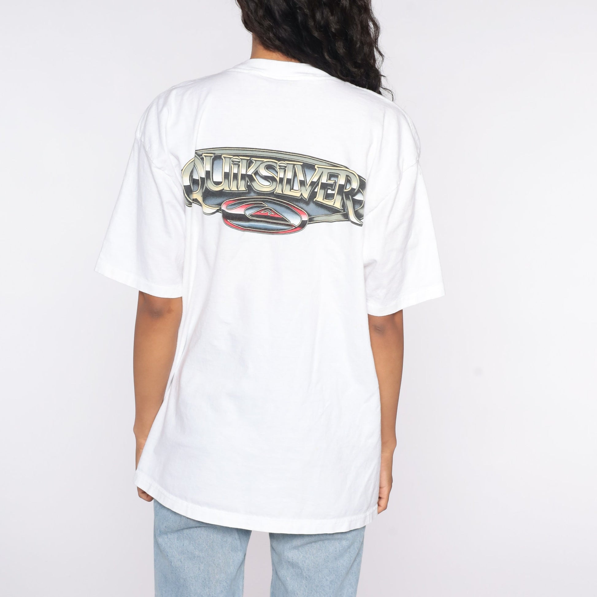 90s Quiksilver Logo T-Shirt White Graphic Surf Tee Large L