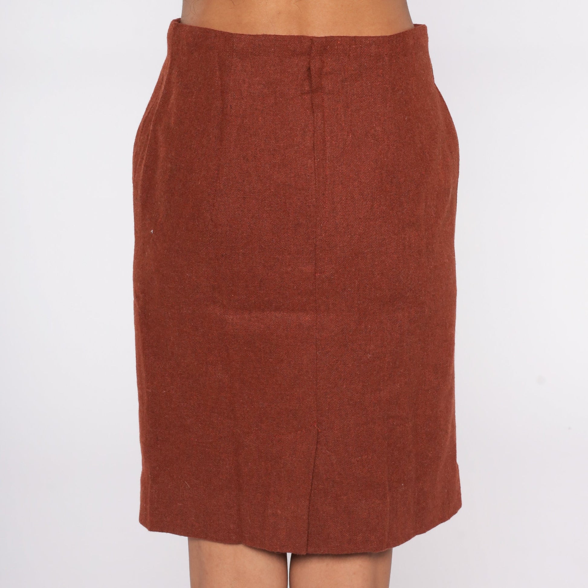 80s Brown Wool Mini Pencil Skirt High Waist Small S