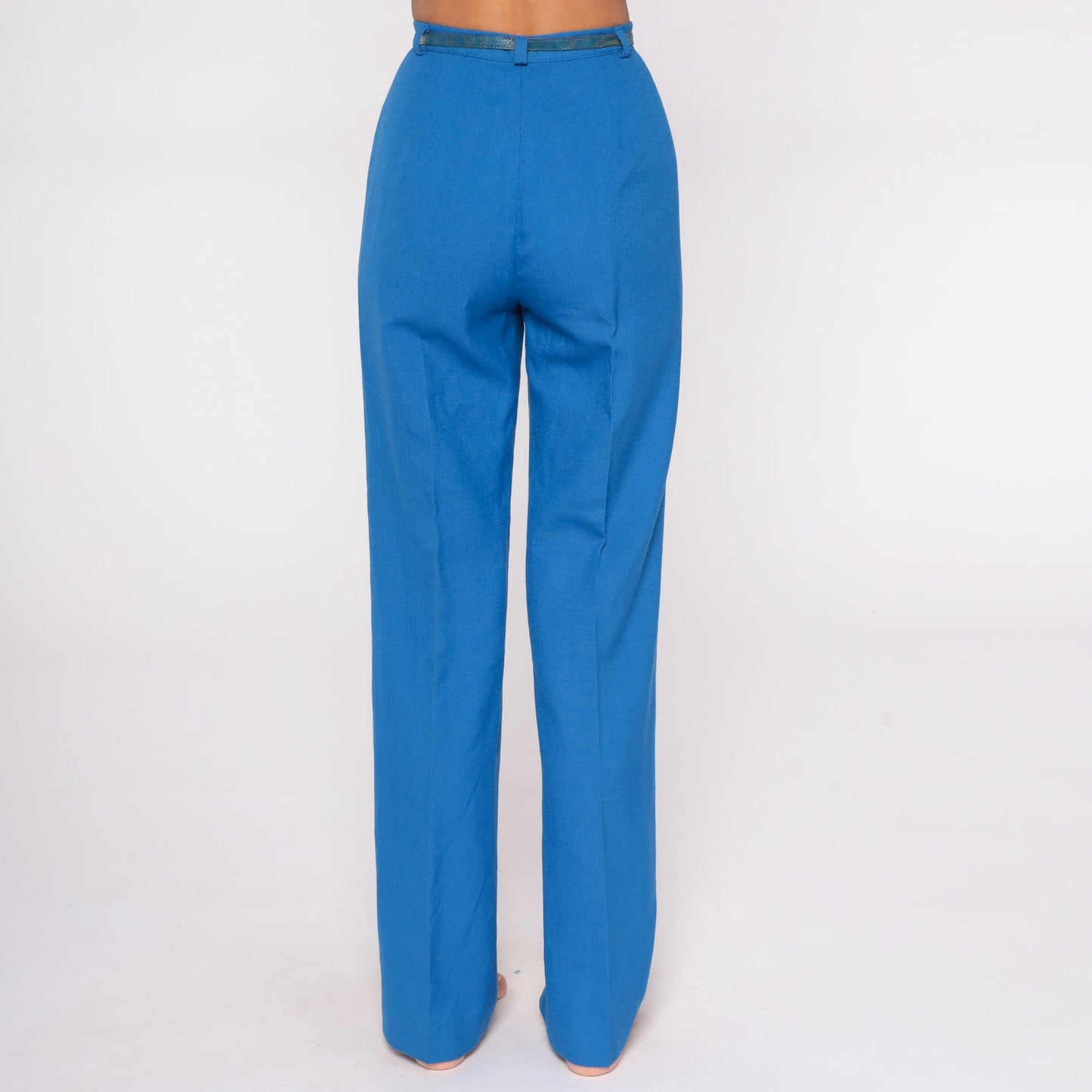 70s Blue High-Rise Straight Leg Trousers Small Tall
