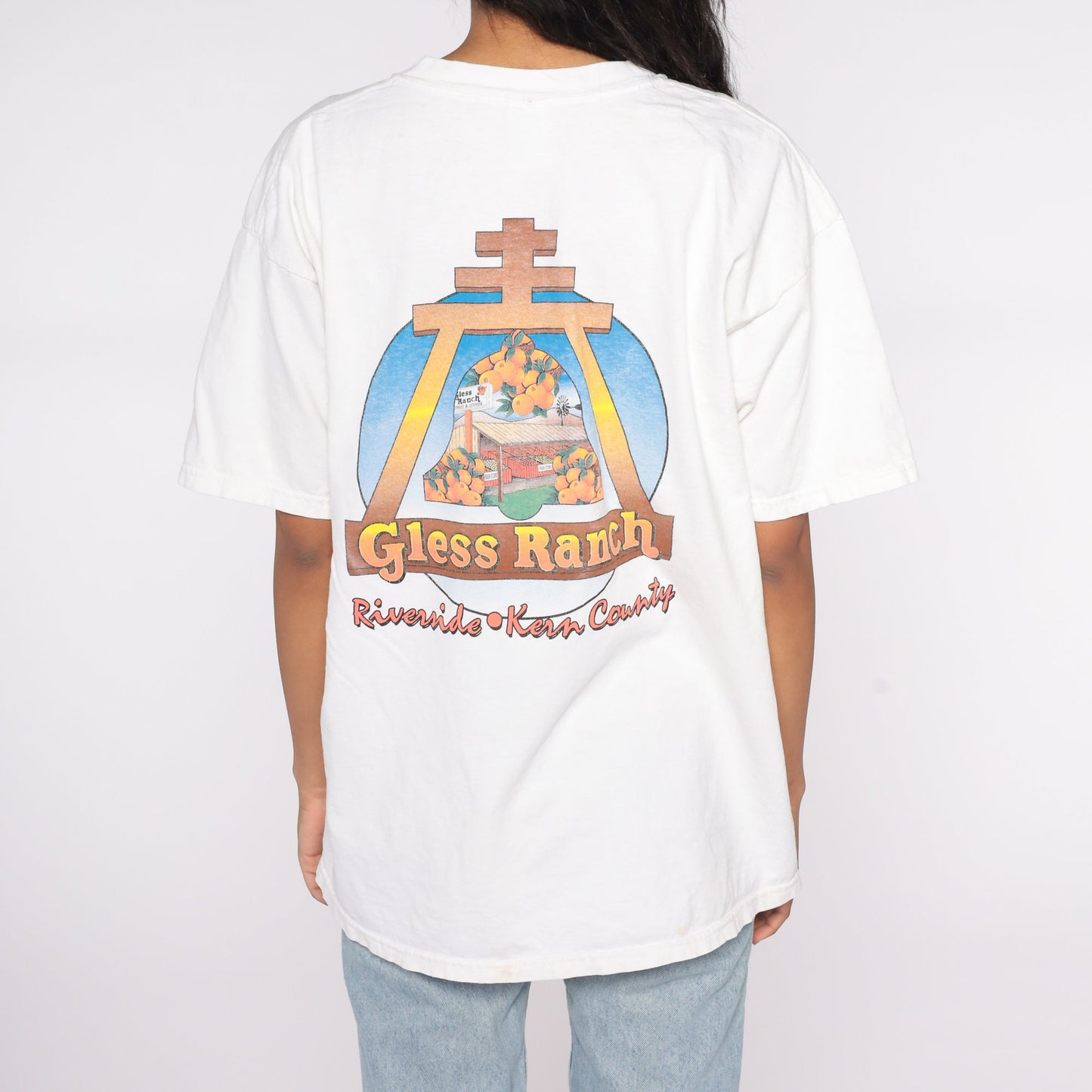 90s Gless Ranch Farm Stand T Shirt Orange Graphic Tee Extra Large XL