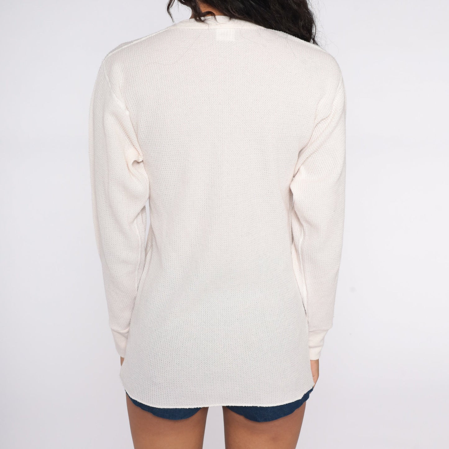 80s Off-White Waffle Knit Thermal Long Sleeve Shirt Extra Large XL