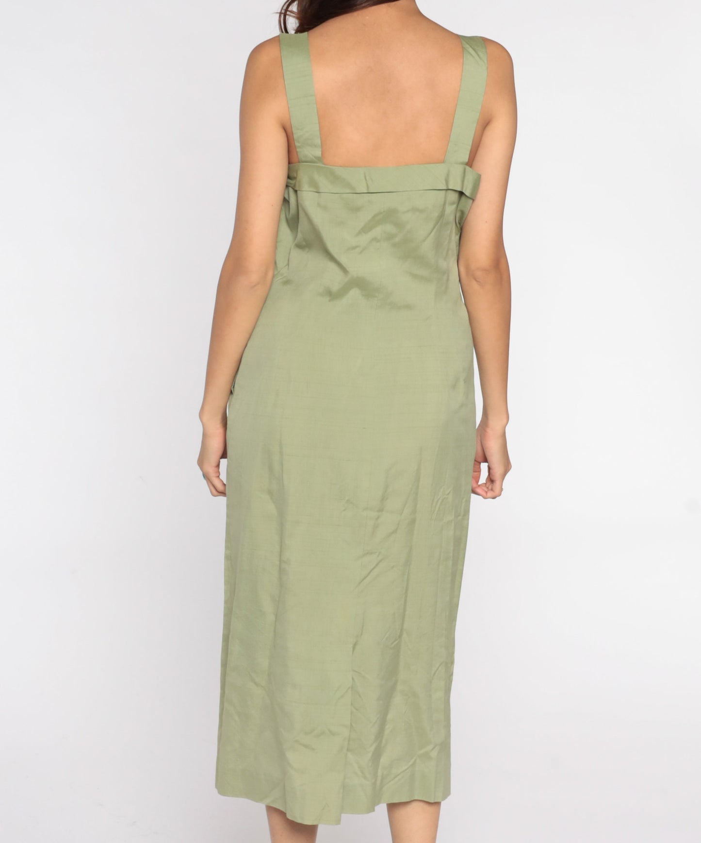 1950s Avocado Green Pencil Dress Sleeveless Tank Sheath Midi Large