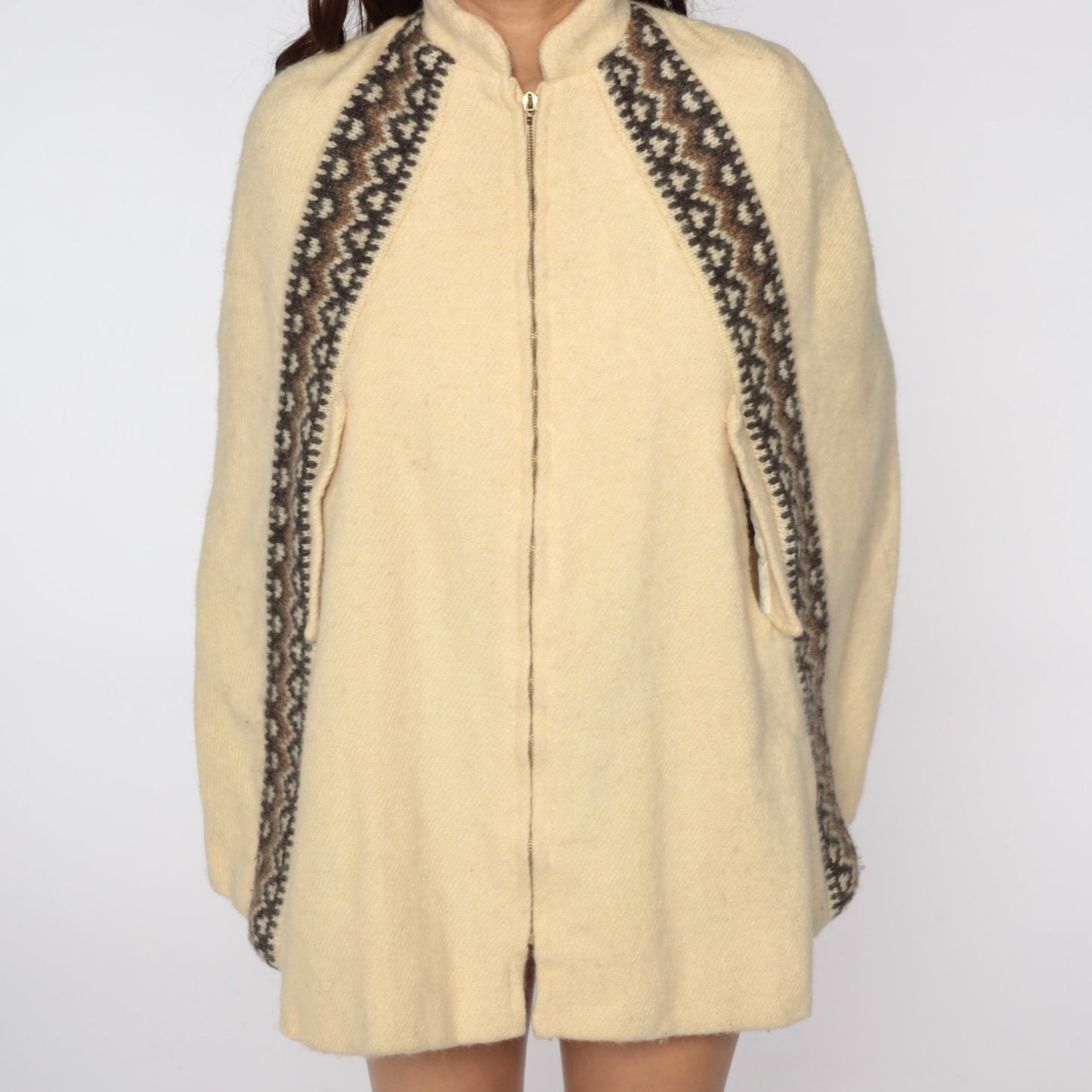 1960s Icelandic Wool Cape Cream Zip Jacket Mod Medium