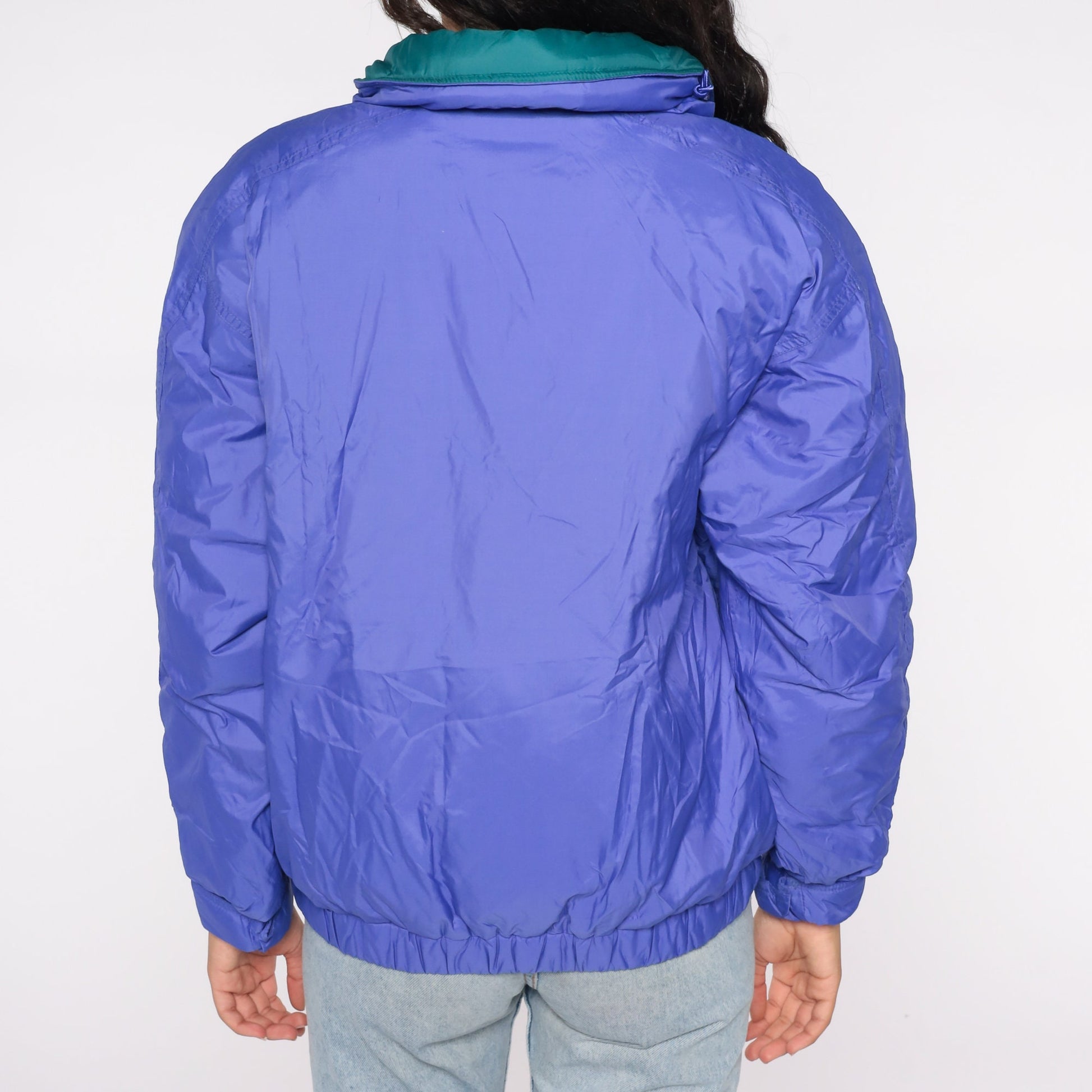 90s Eddie Bauer Purple Puffer Ski Jacket Green Trim Down Goose Large