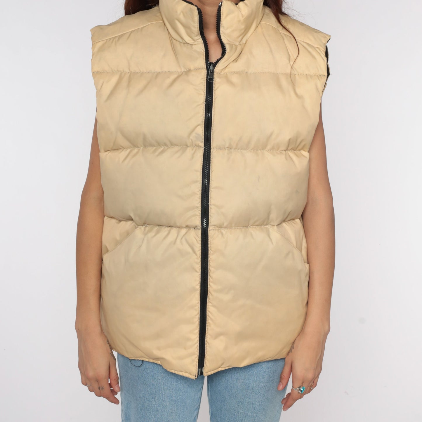 80s Golden Bear Reversible Down Puffer Vest Black Tan Men's Extra Large XL