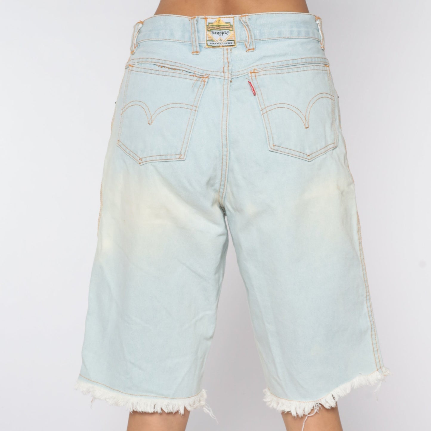 90s Neon Surfer Denim Shorts High Waisted Blue Jean Bermuda Medium