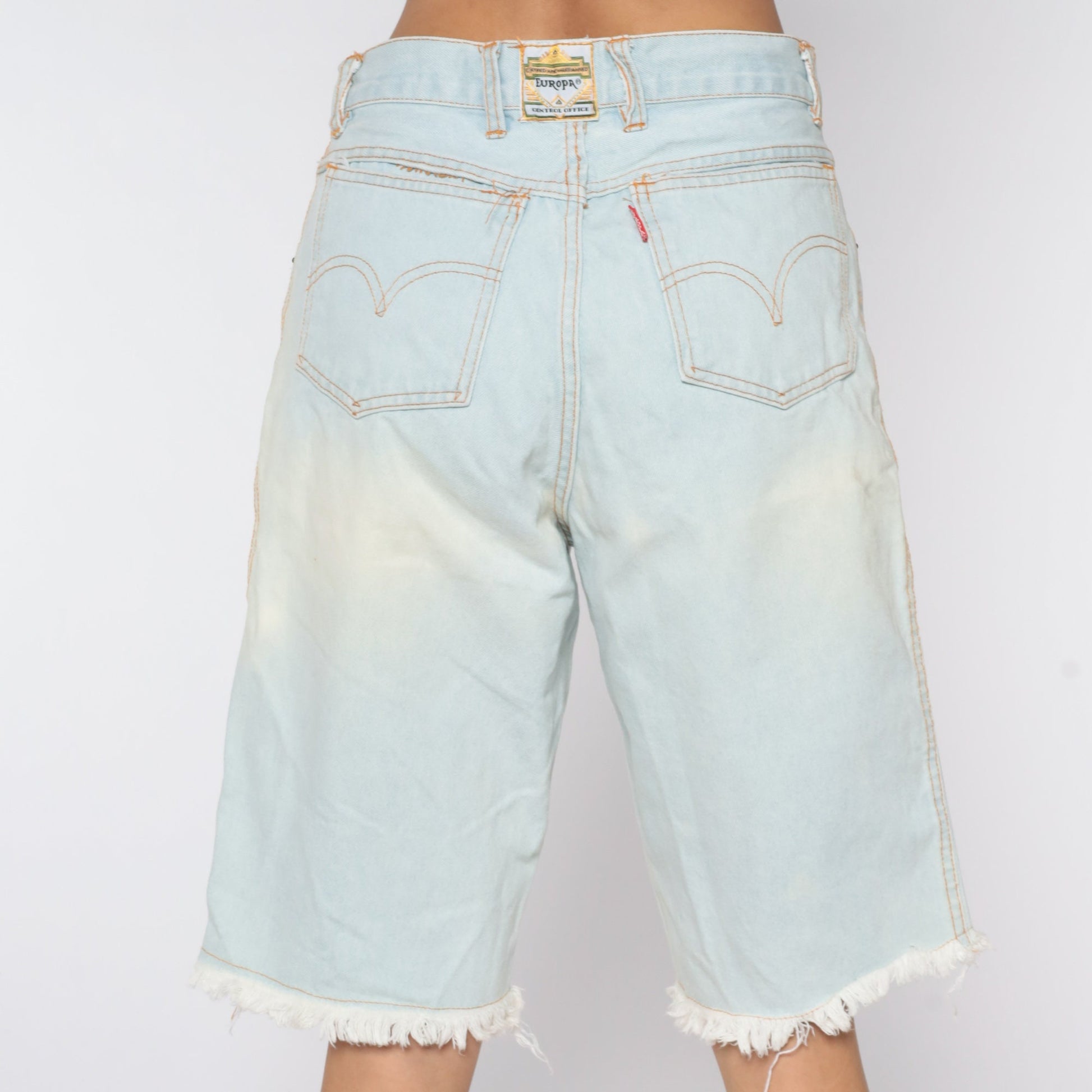 90s Neon Surfer Denim Shorts High Waisted Blue Jean Bermuda Medium