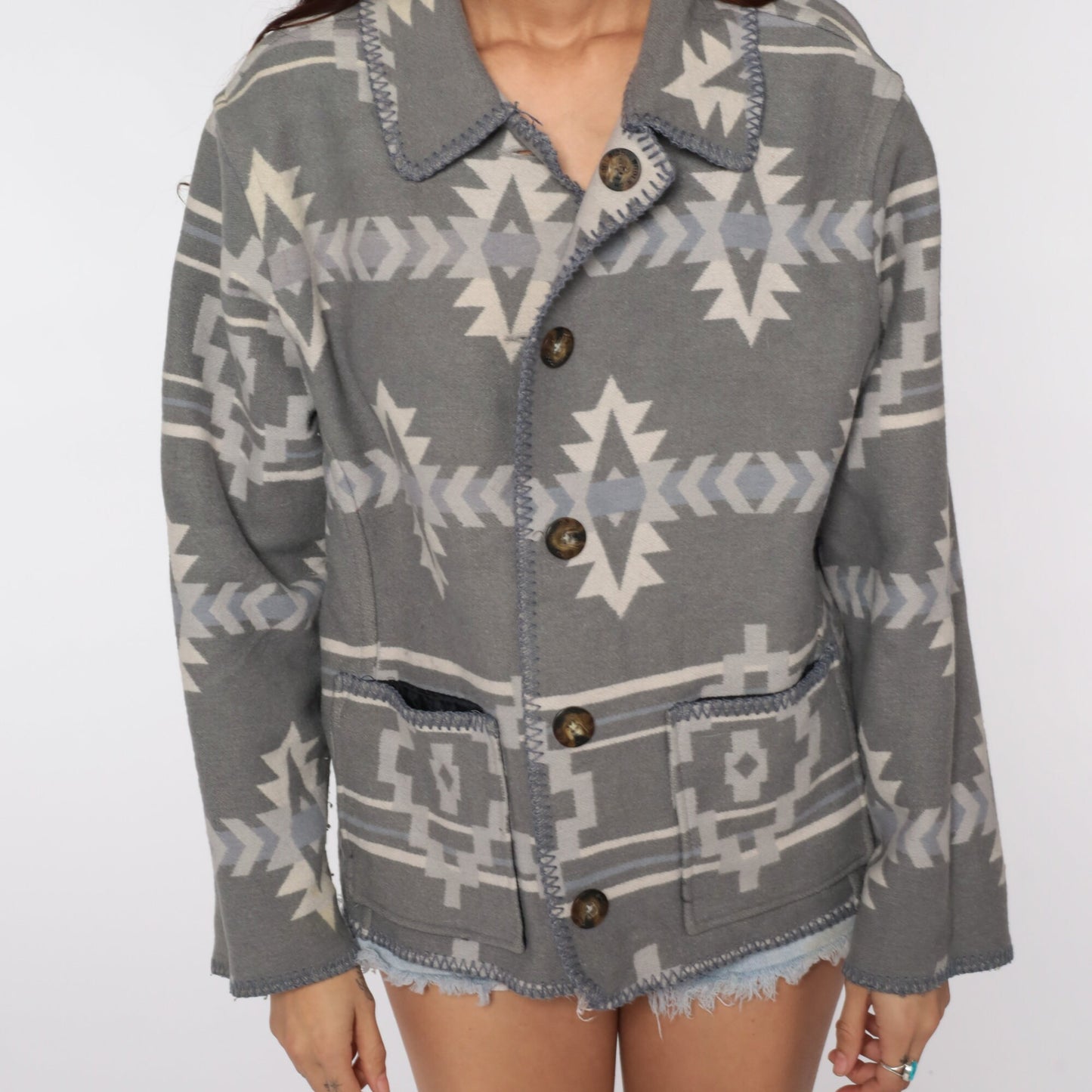 80s Woolrich Wool Southwestern Reversible Jacket Grey Large L