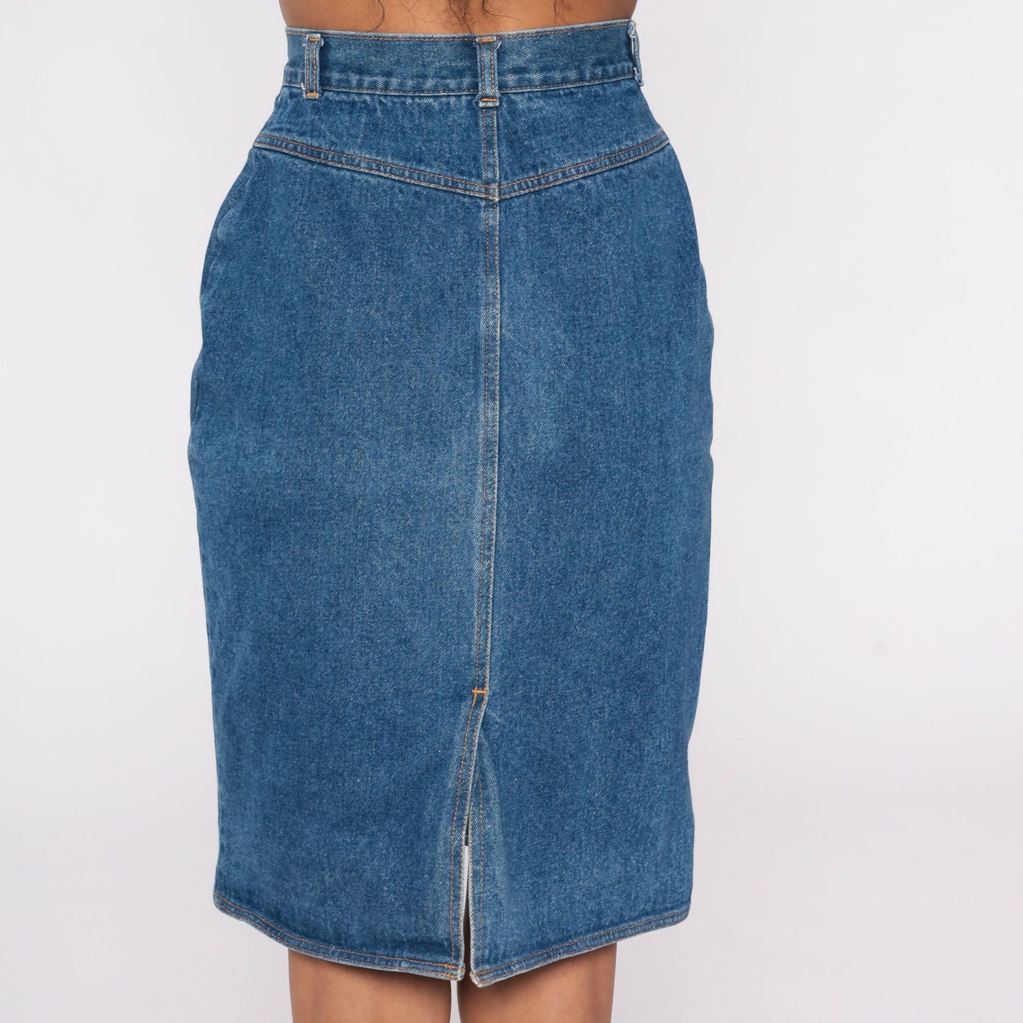 90s Blue Denim Pleated Mini Skirt High Waist Jean Pencil Skirt Extra Small