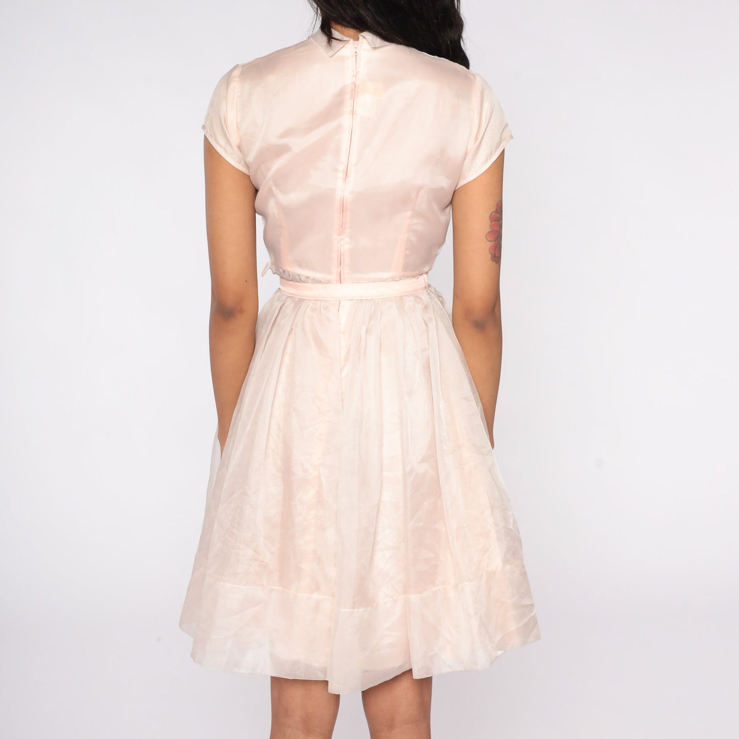 60s Baby Pink Party Dress Peter Pan Collar Full Skirt High Waisted Extra Small